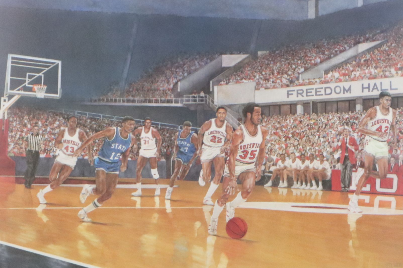 Stanley Silver College Basketball Themed Offset Lithograph, 1993