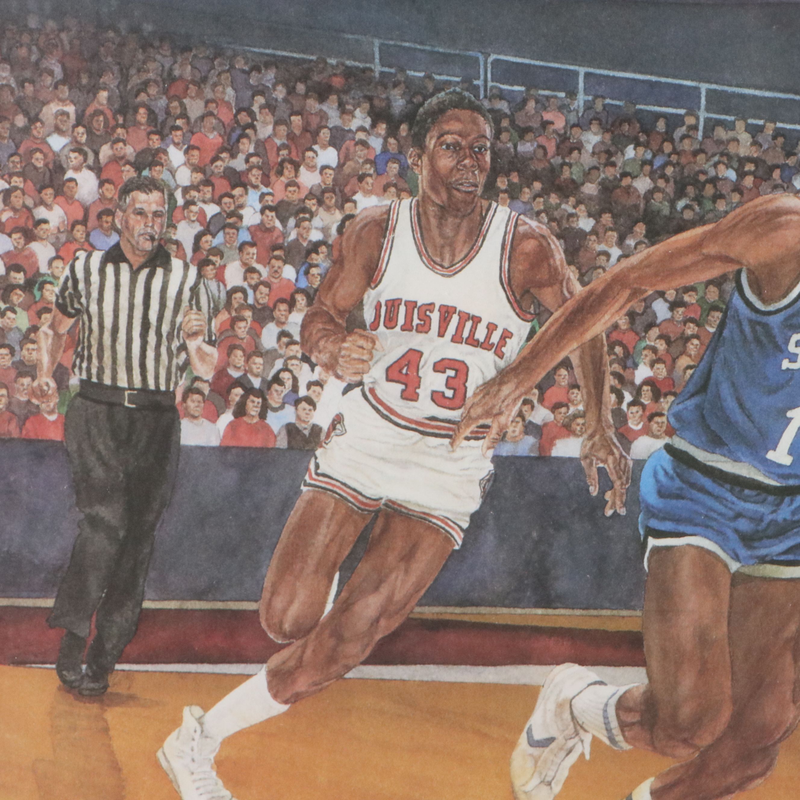 Stanley Silver College Basketball Themed Offset Lithograph, 1993