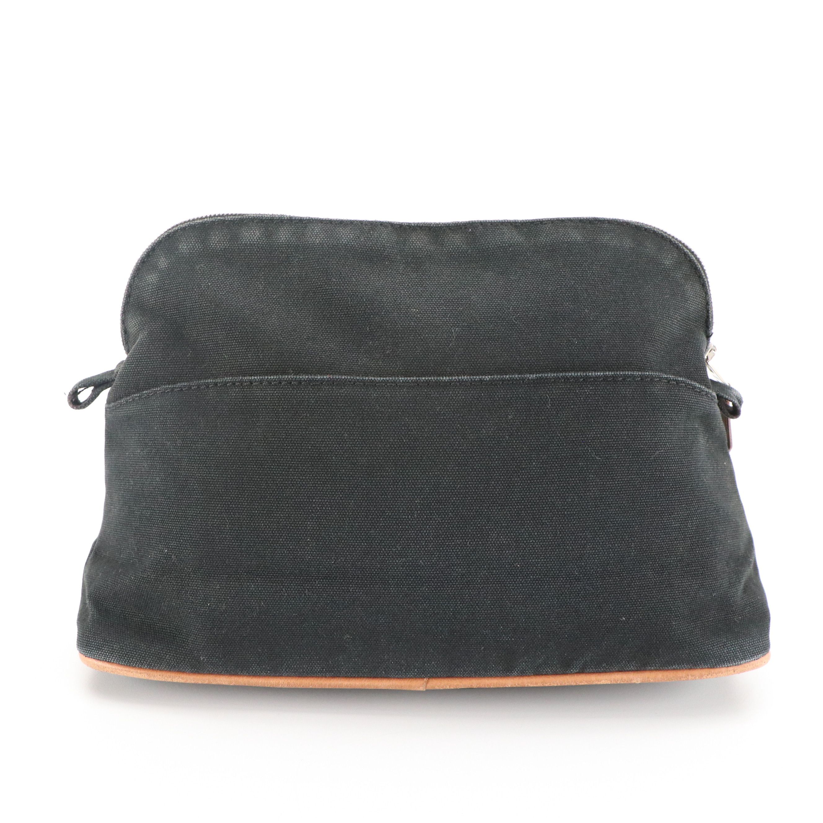 Hermès Bolide Zip Travel Pouch in Black Cotton Canvas with Leather Trim