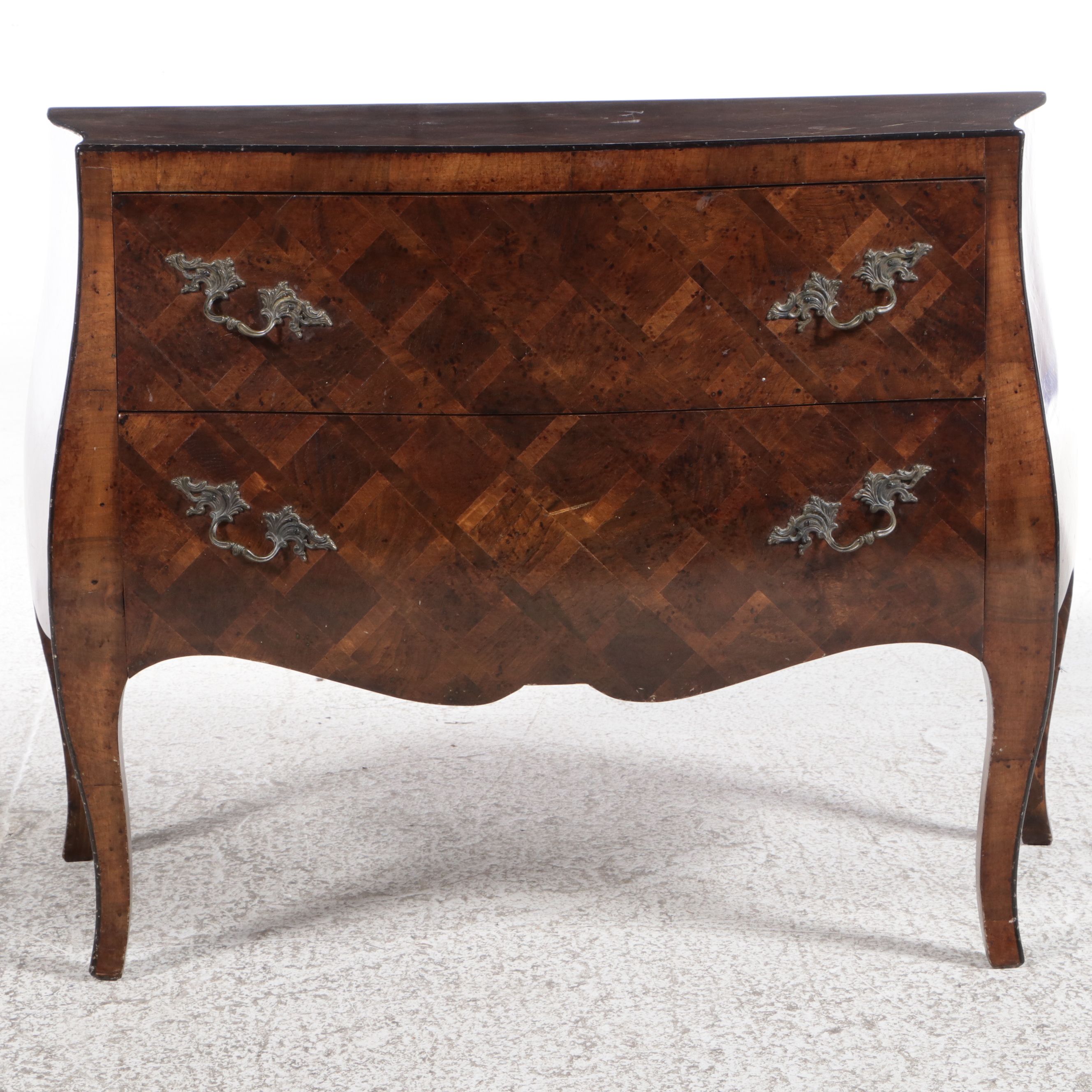 Italian Walnut Parquetry Bombé Chest