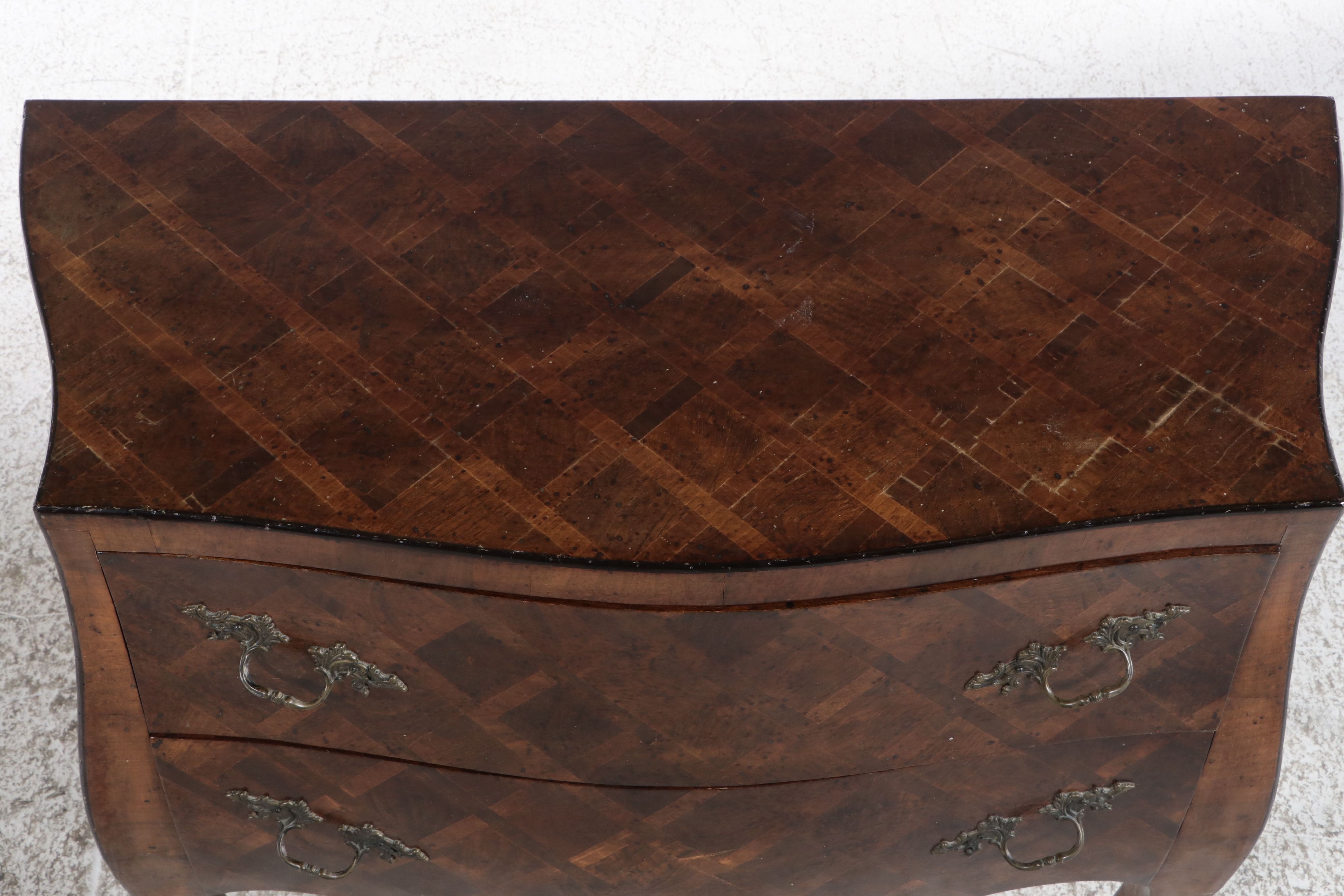 Italian Walnut Parquetry Bombé Chest