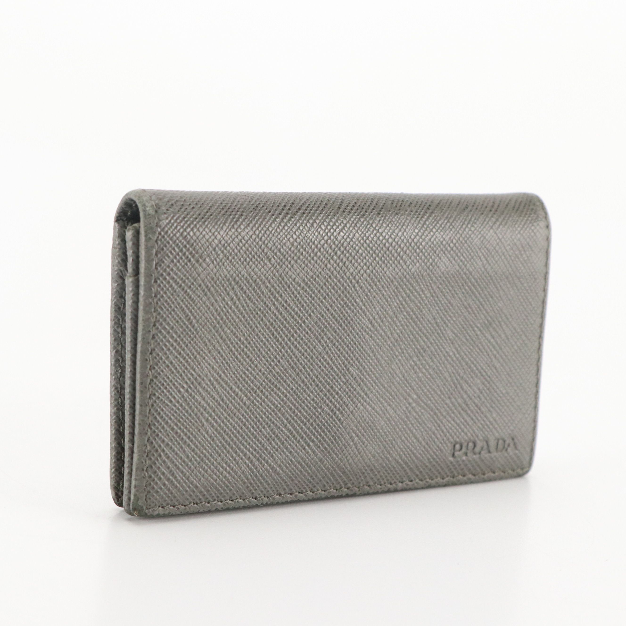 Prada Compact Card Wallet in Grey Saffiano Leather