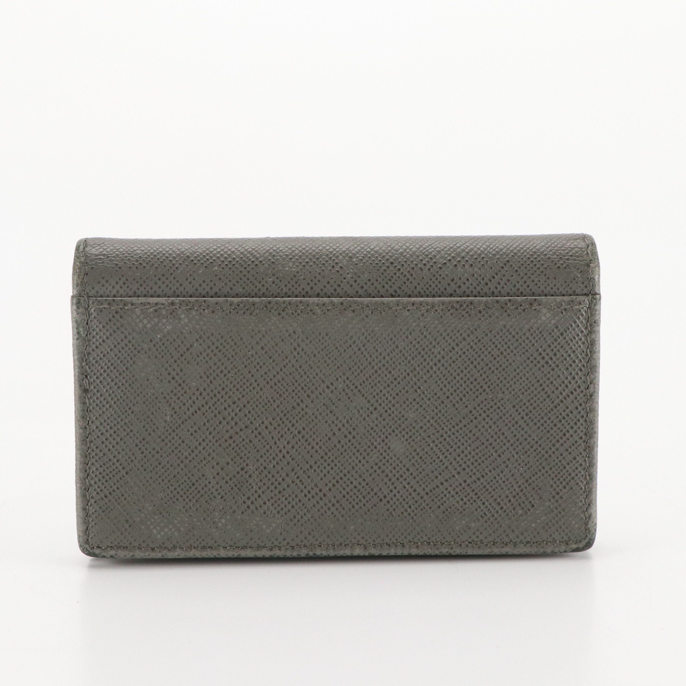 Prada Compact Card Wallet in Grey Saffiano Leather