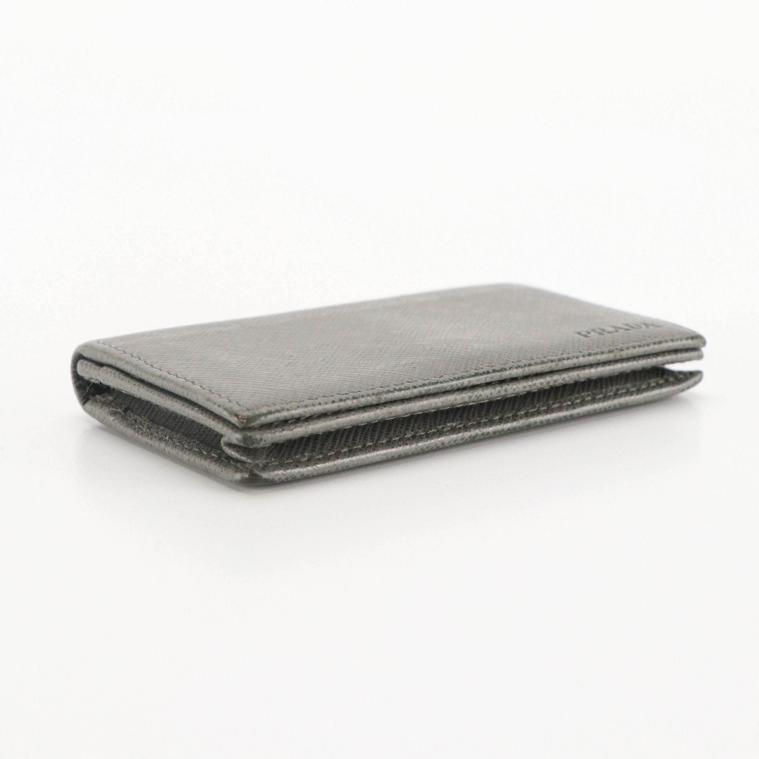 Prada Compact Card Wallet in Grey Saffiano Leather
