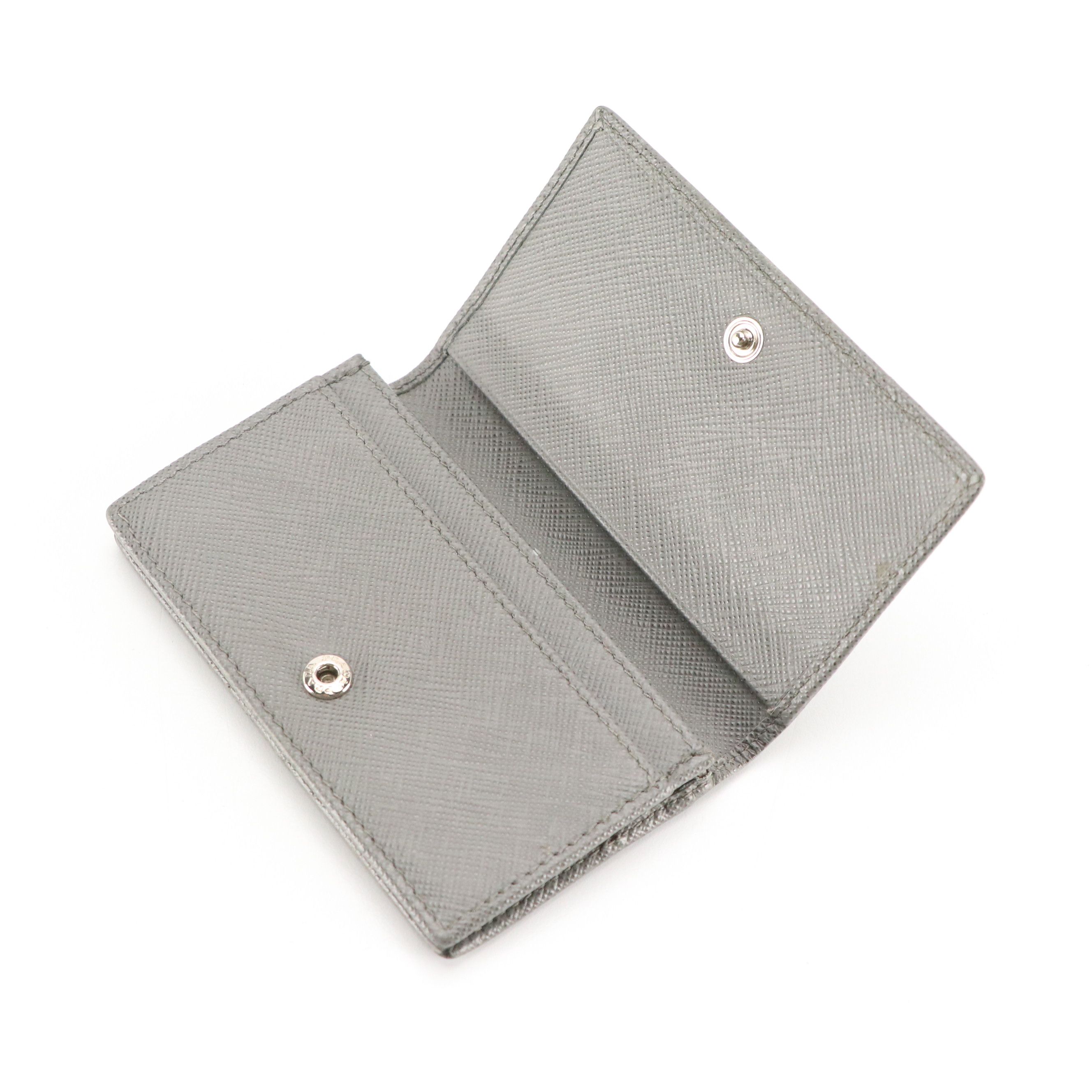 Prada Compact Card Wallet in Grey Saffiano Leather