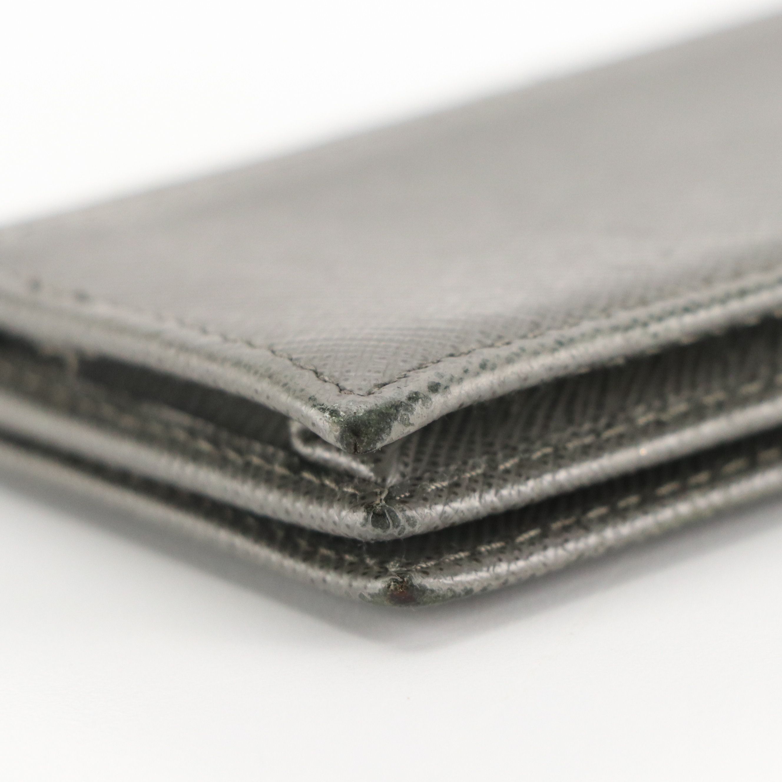 Prada Compact Card Wallet in Grey Saffiano Leather