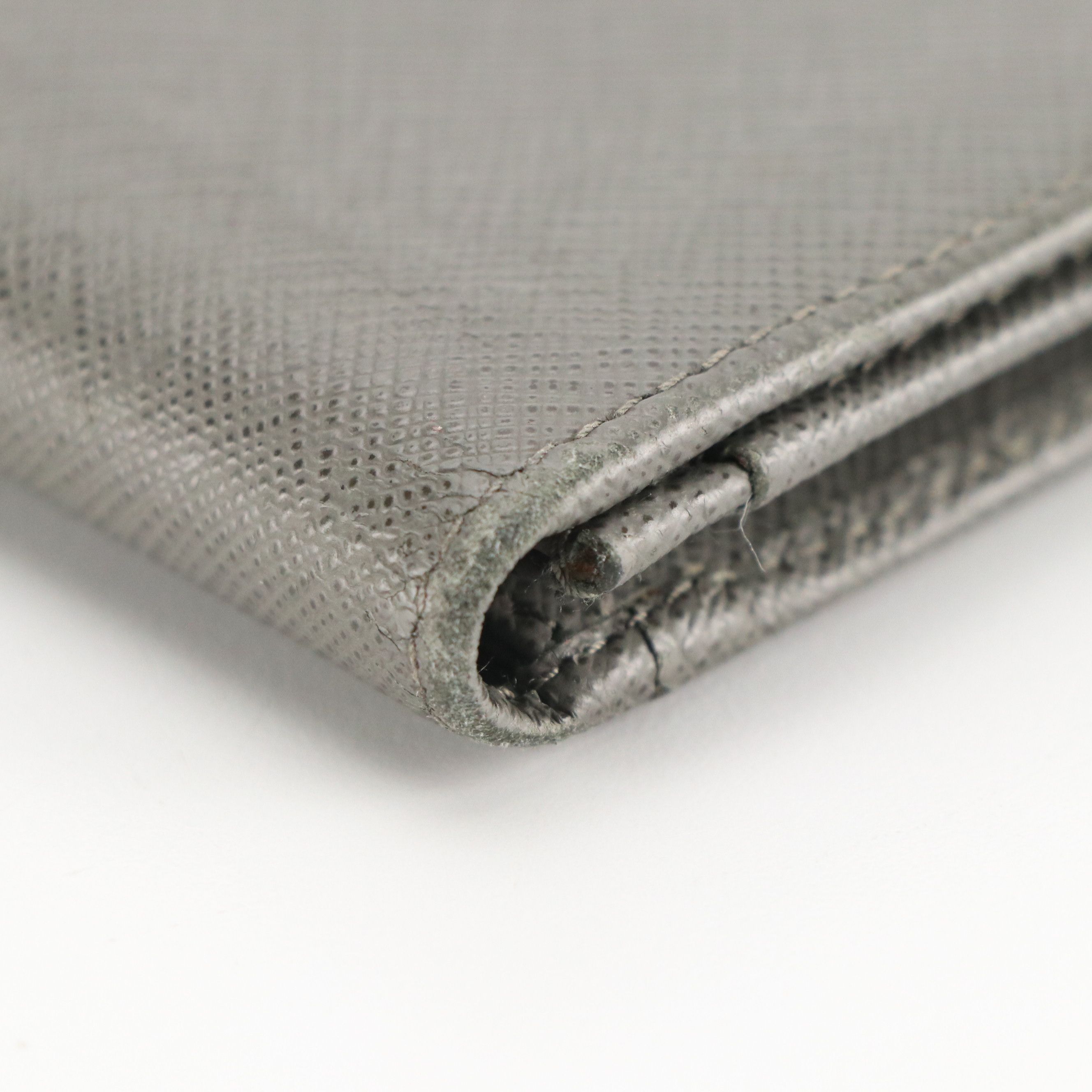 Prada Compact Card Wallet in Grey Saffiano Leather