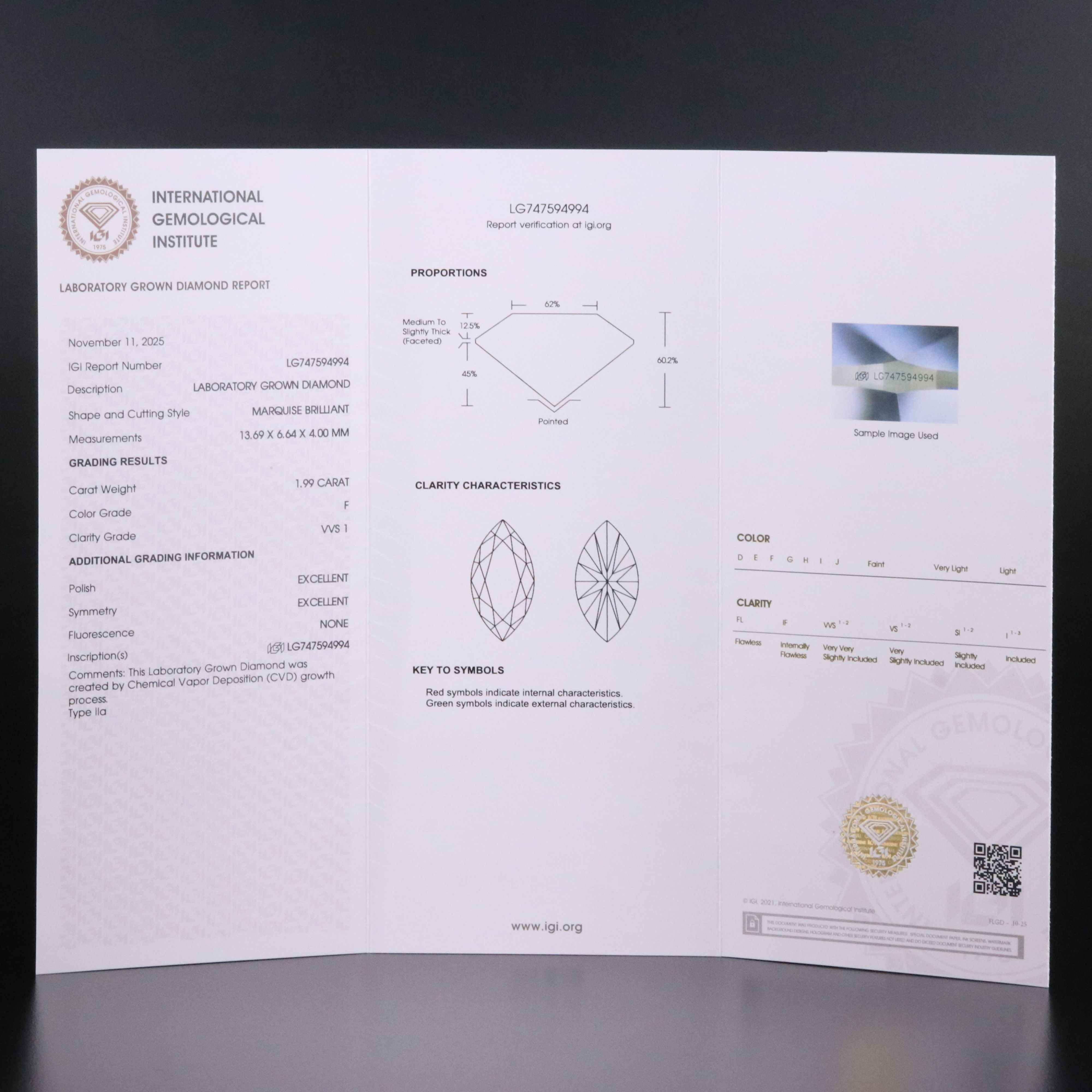 18K 1.99 CT Lab Grown Diamond Solitaire Ring with IGI Report