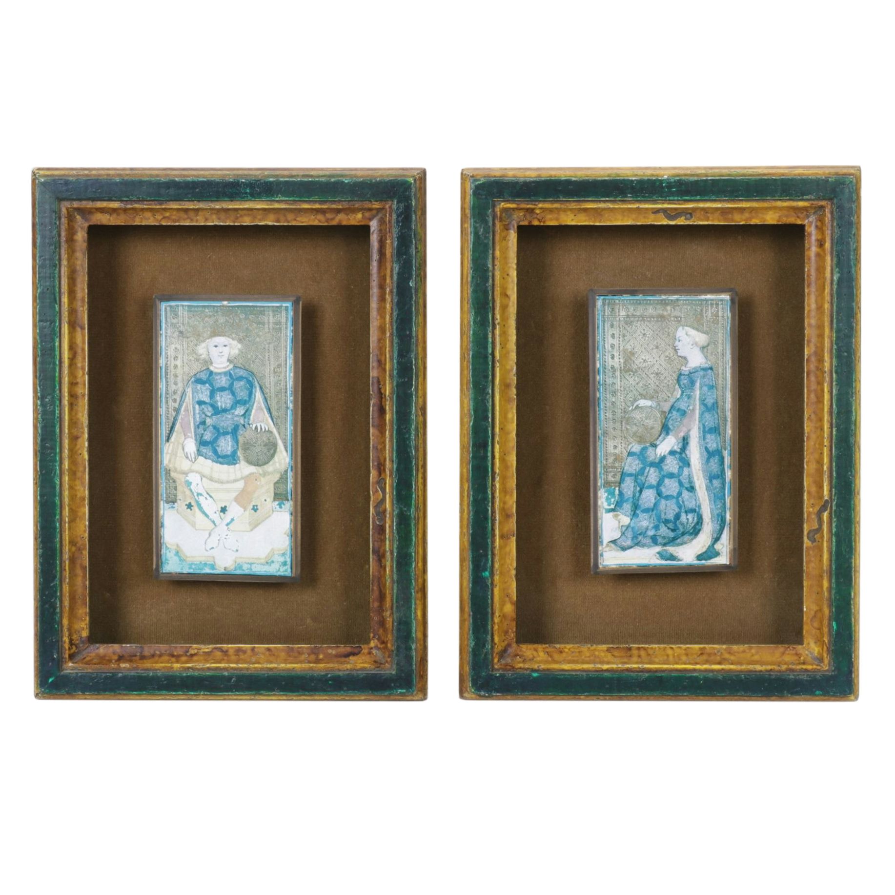 Framed Visconti-Sforza King and Queen of Coin Tarot Cards