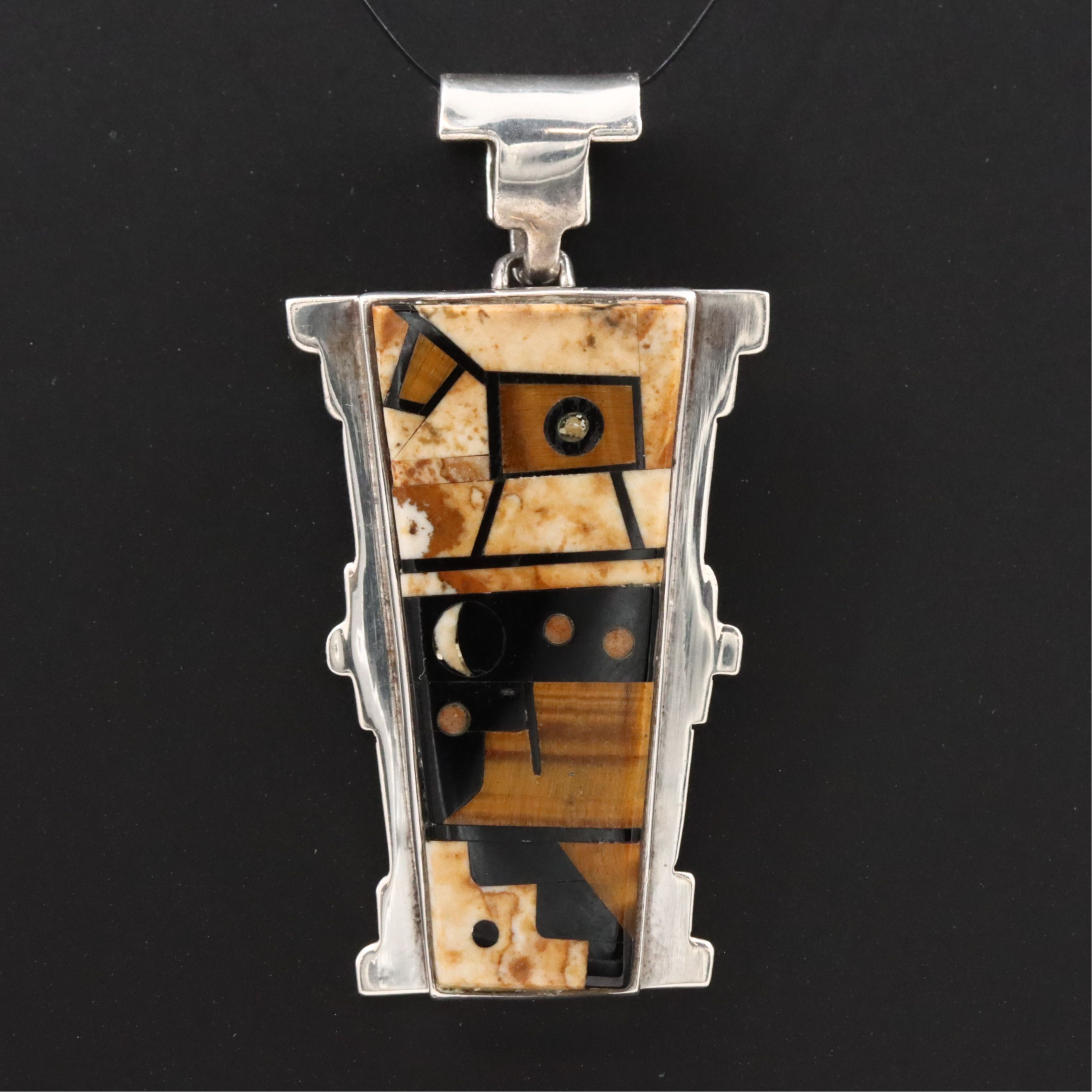 Edison Yazzie Navajo Diné Sterling Inlay Landscape Pendant Including Tiger's Eye