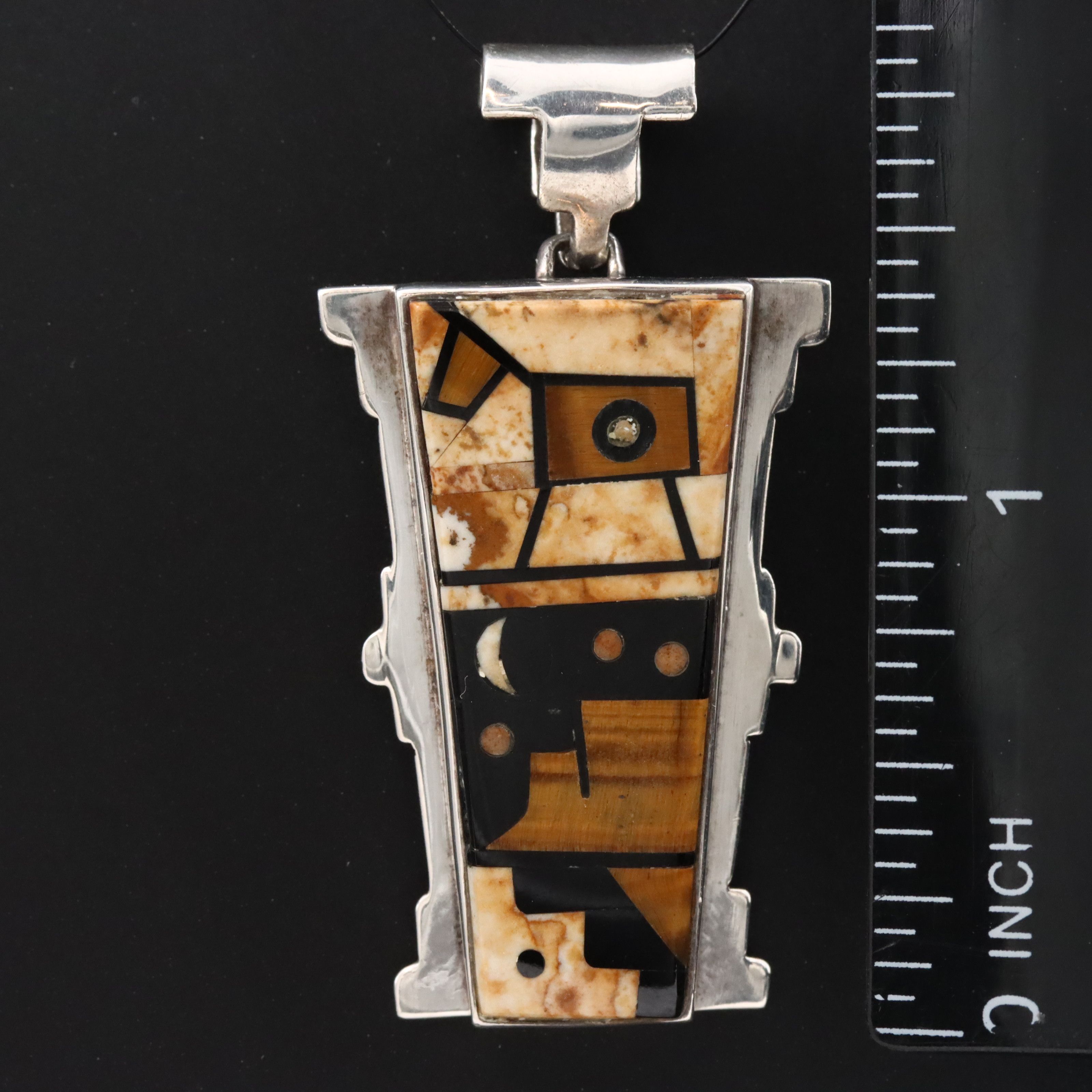 Edison Yazzie Navajo Diné Sterling Inlay Landscape Pendant Including Tiger's Eye