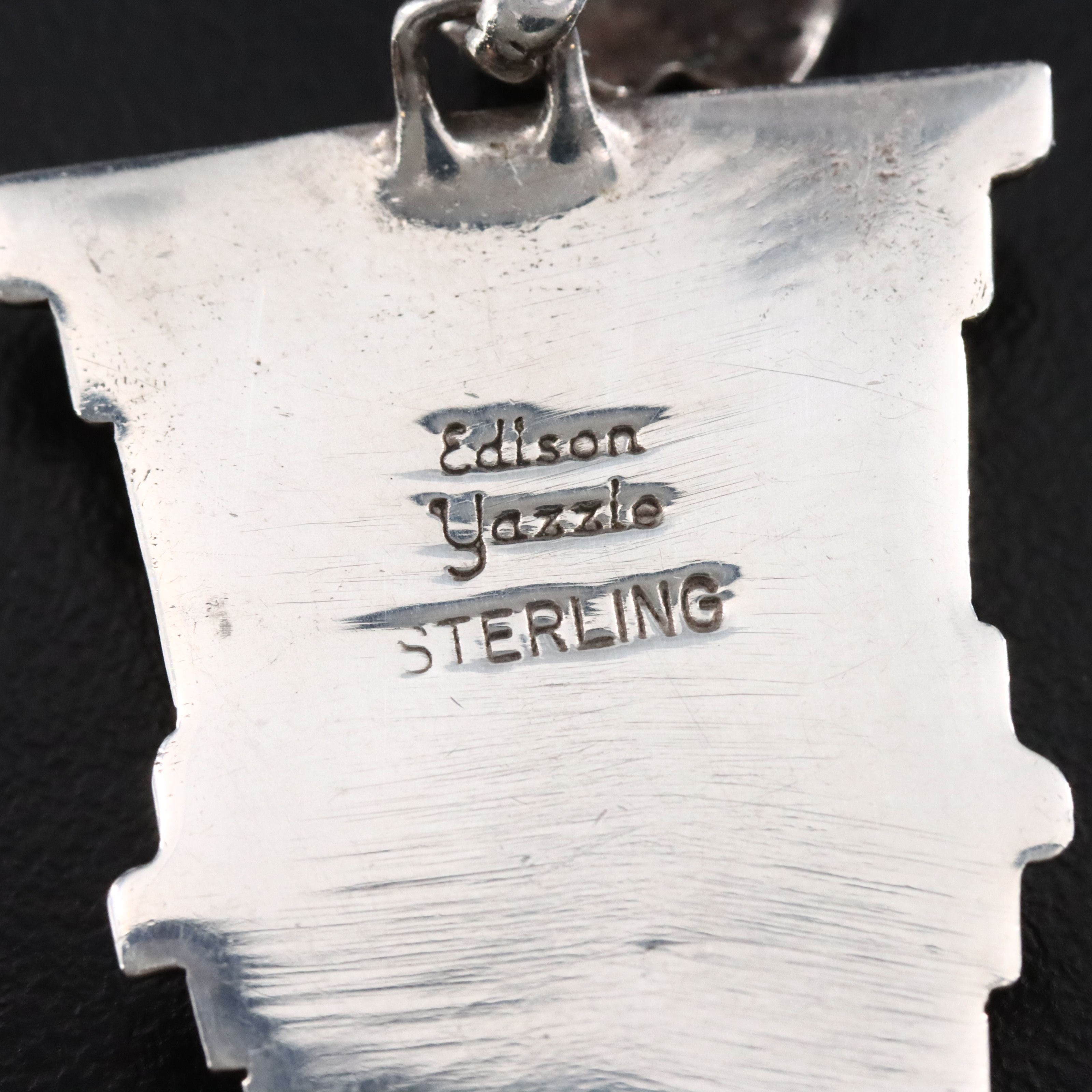 Edison Yazzie Navajo Diné Sterling Inlay Landscape Pendant Including Tiger's Eye