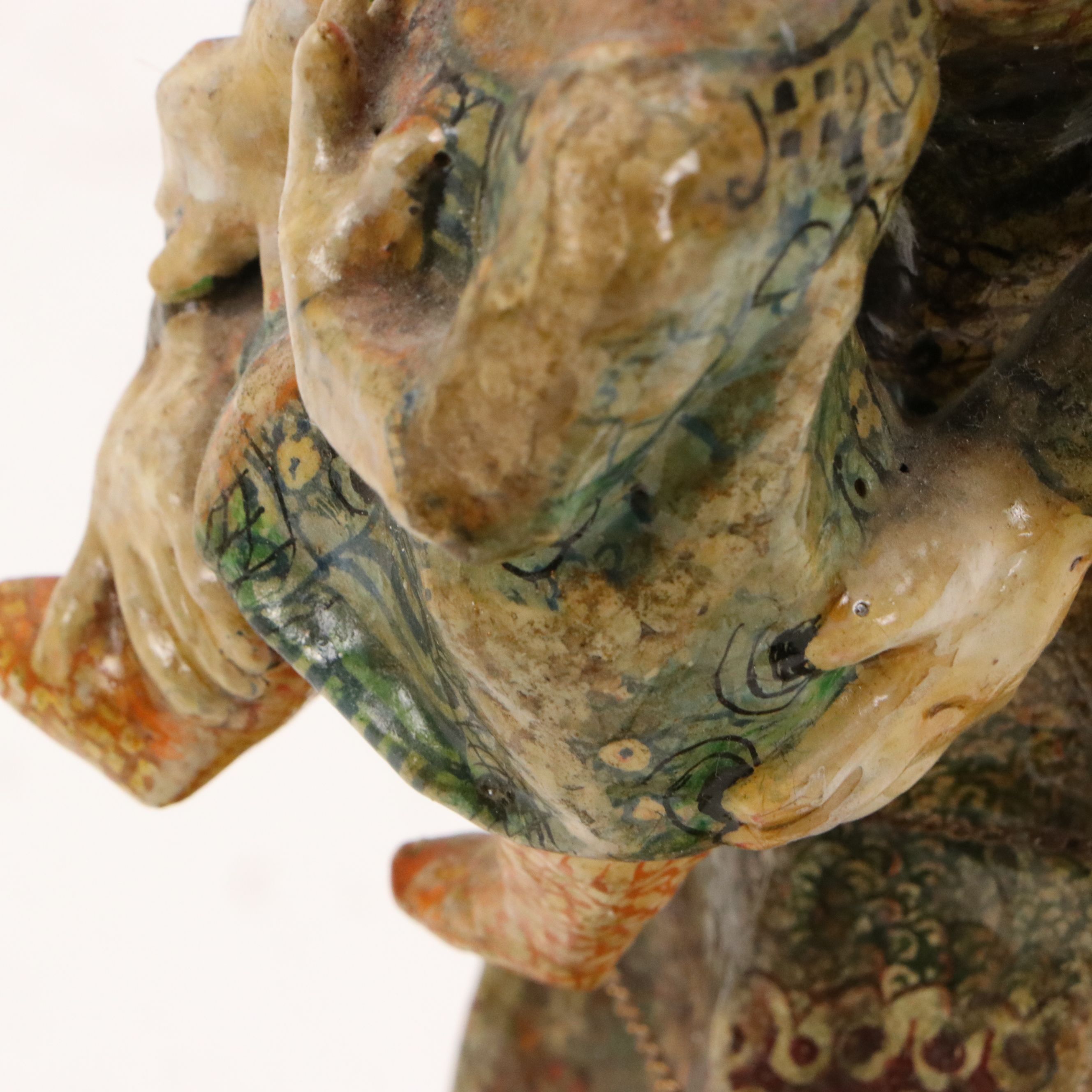 Folk Art Mixed Media Sculpture of Queen with Child and Panther