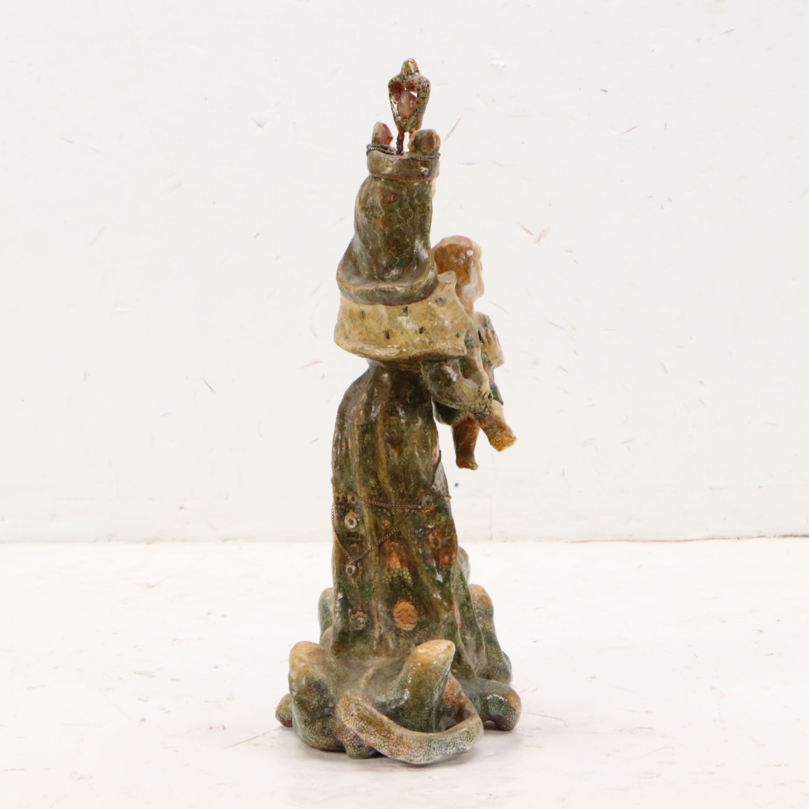 Folk Art Mixed Media Sculpture of Queen with Child and Panther
