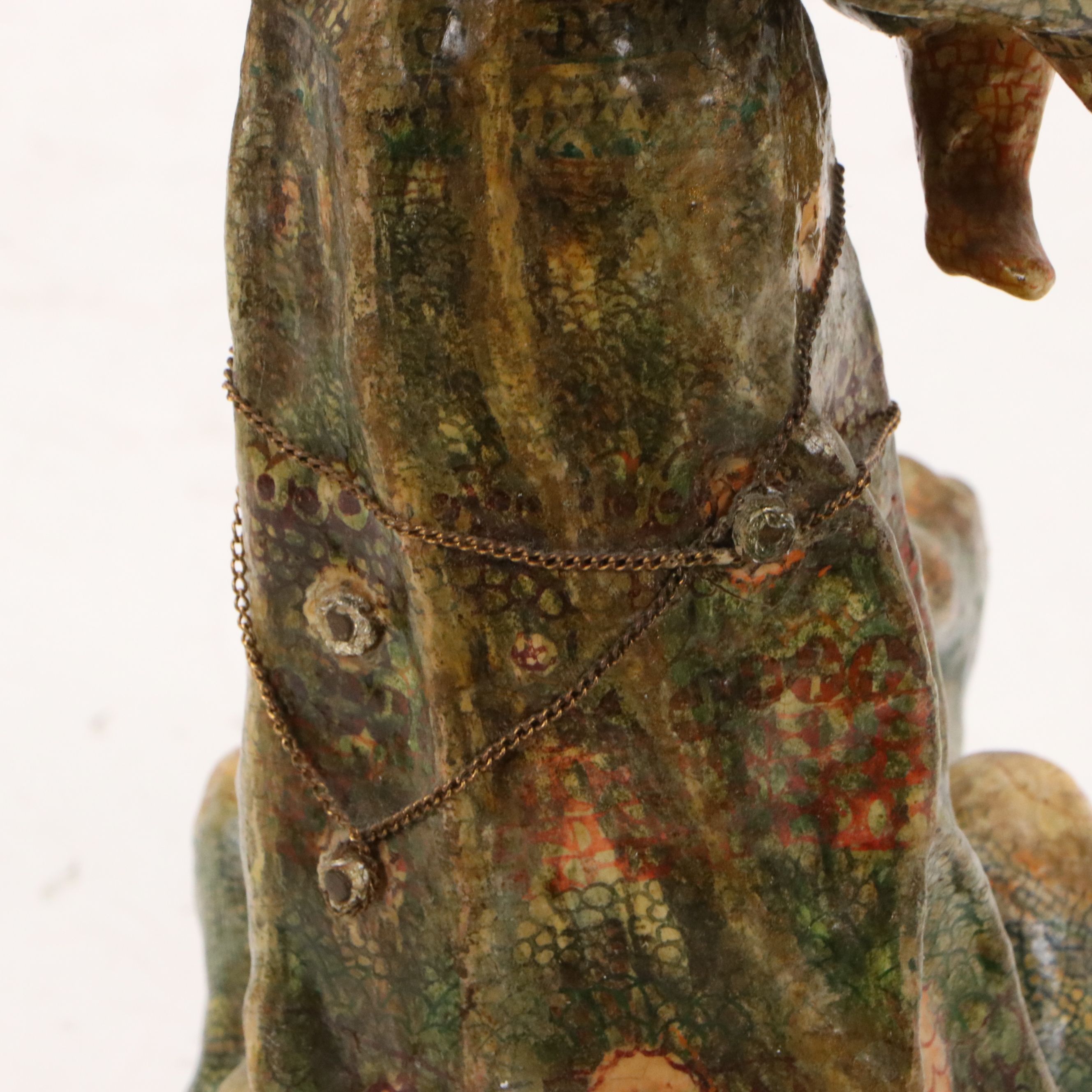 Folk Art Mixed Media Sculpture of Queen with Child and Panther