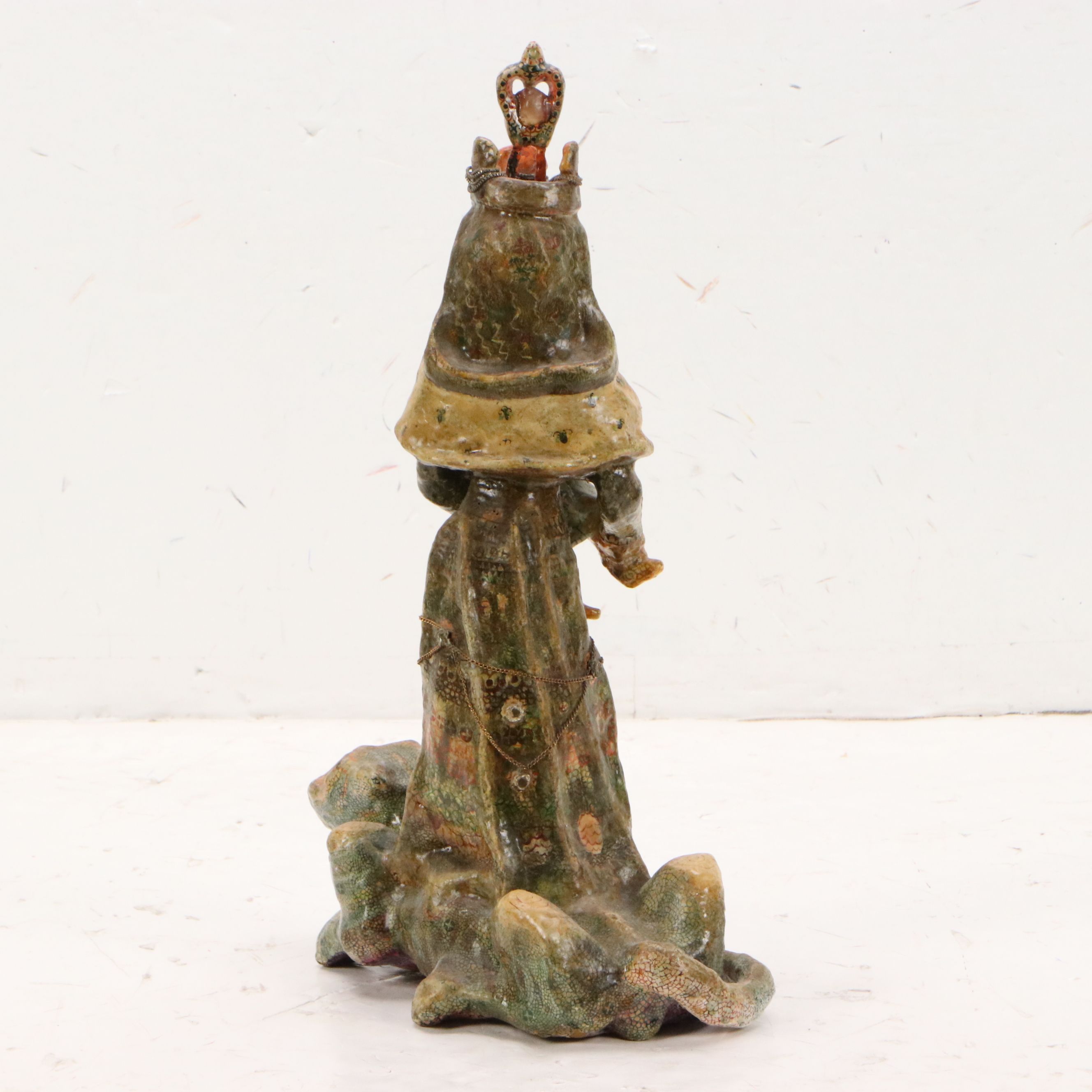 Folk Art Mixed Media Sculpture of Queen with Child and Panther