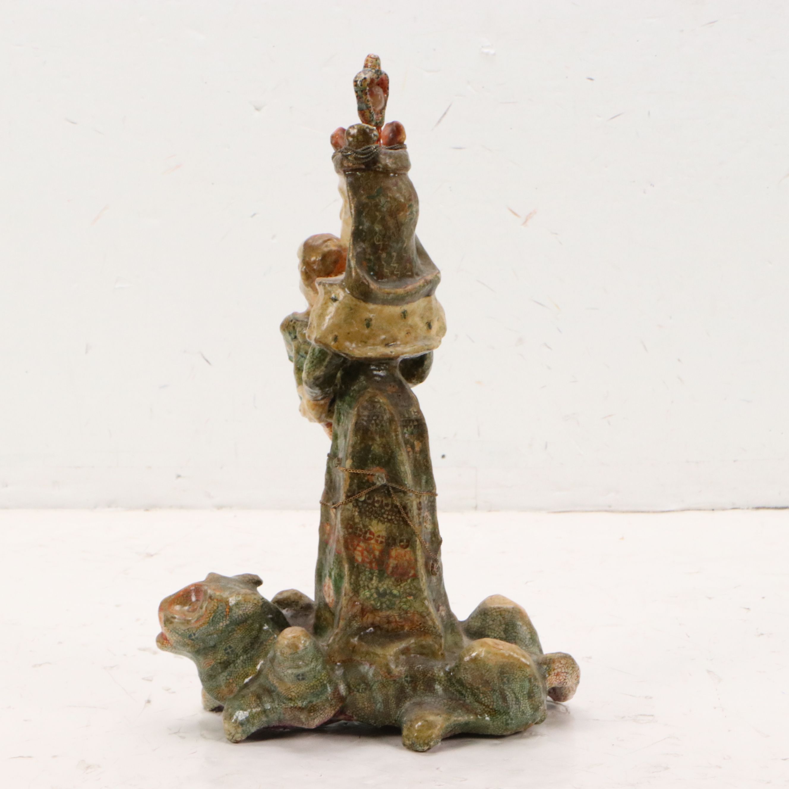 Folk Art Mixed Media Sculpture of Queen with Child and Panther