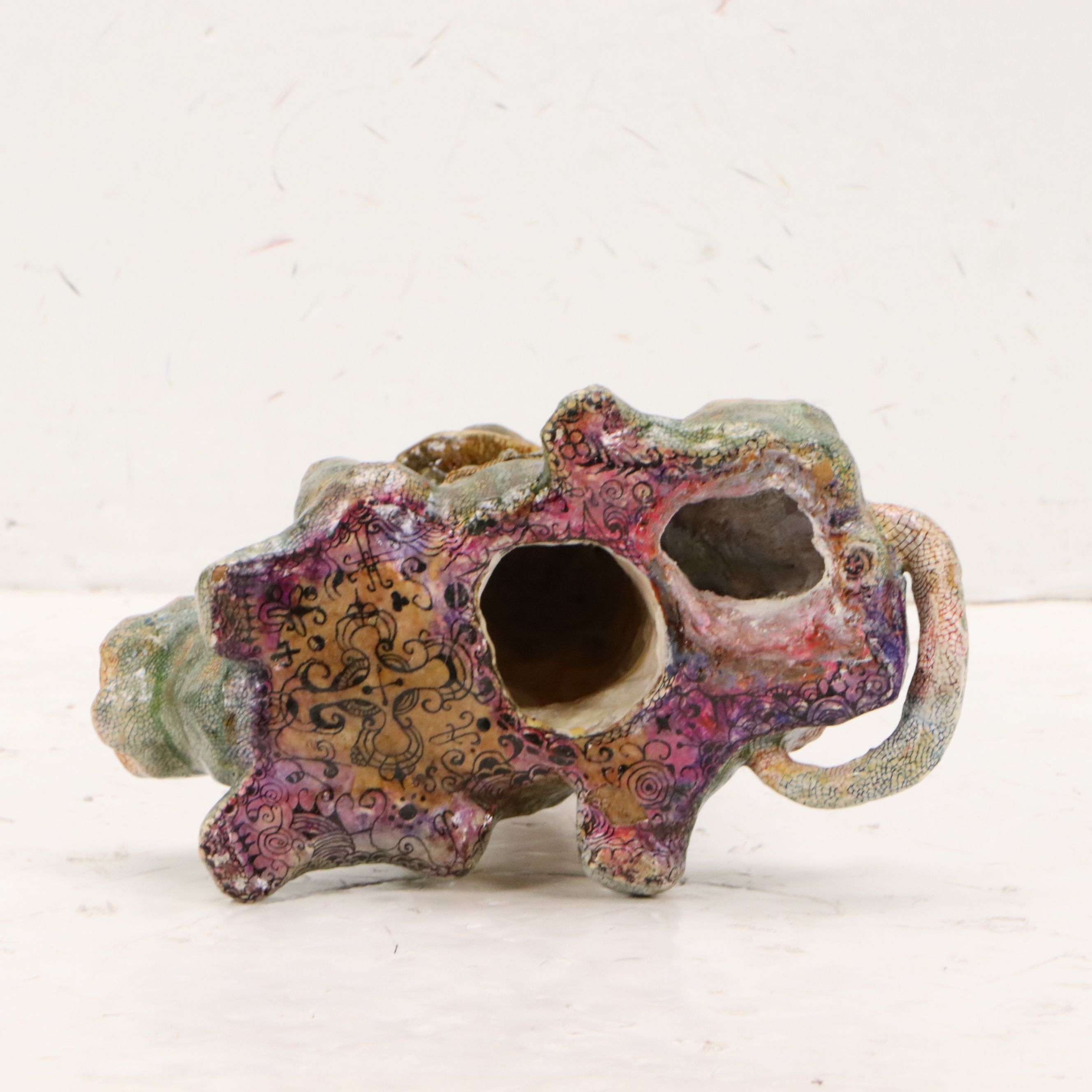 Folk Art Mixed Media Sculpture of Queen with Child and Panther