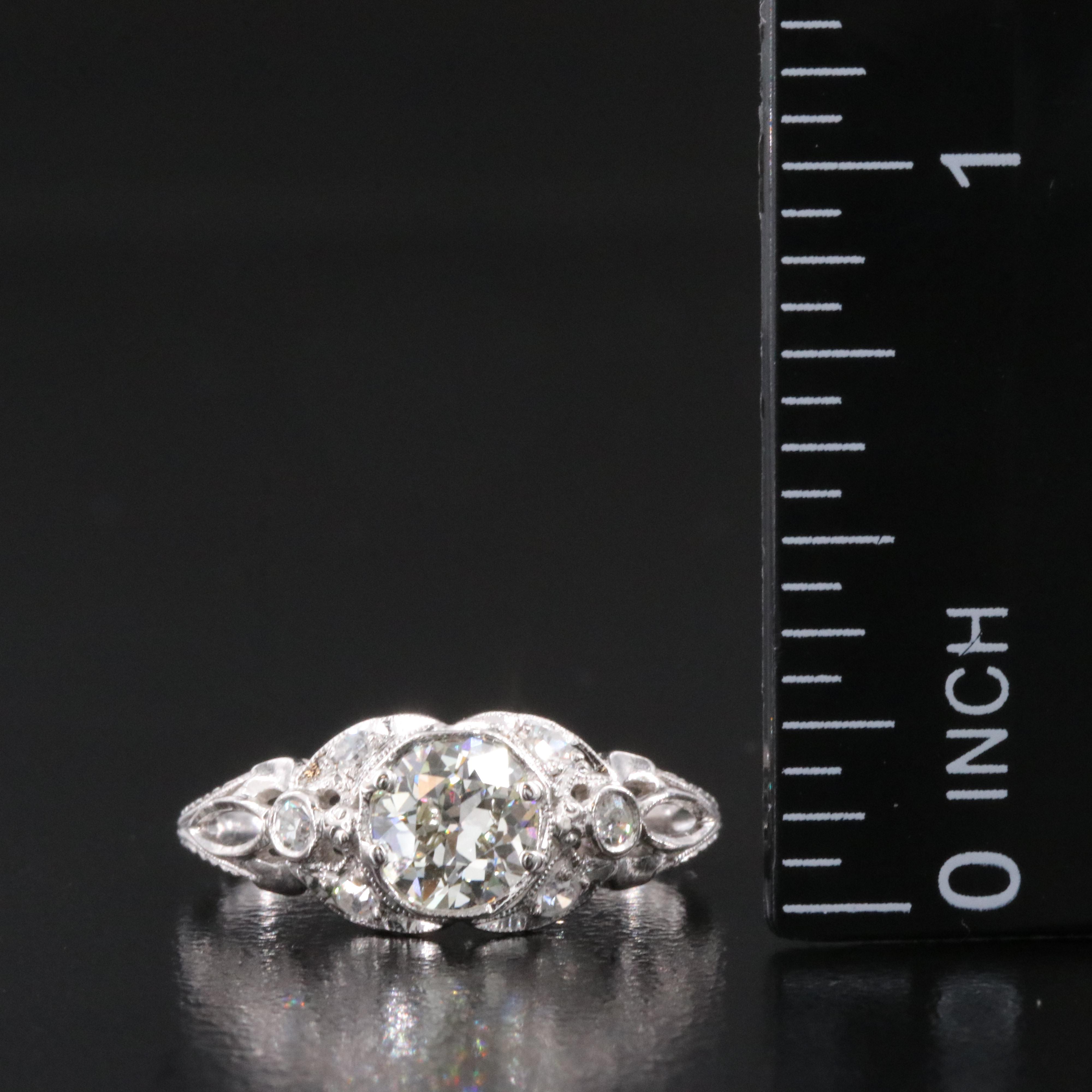 Antique Platinum 0.91 CTW Diamond Ring