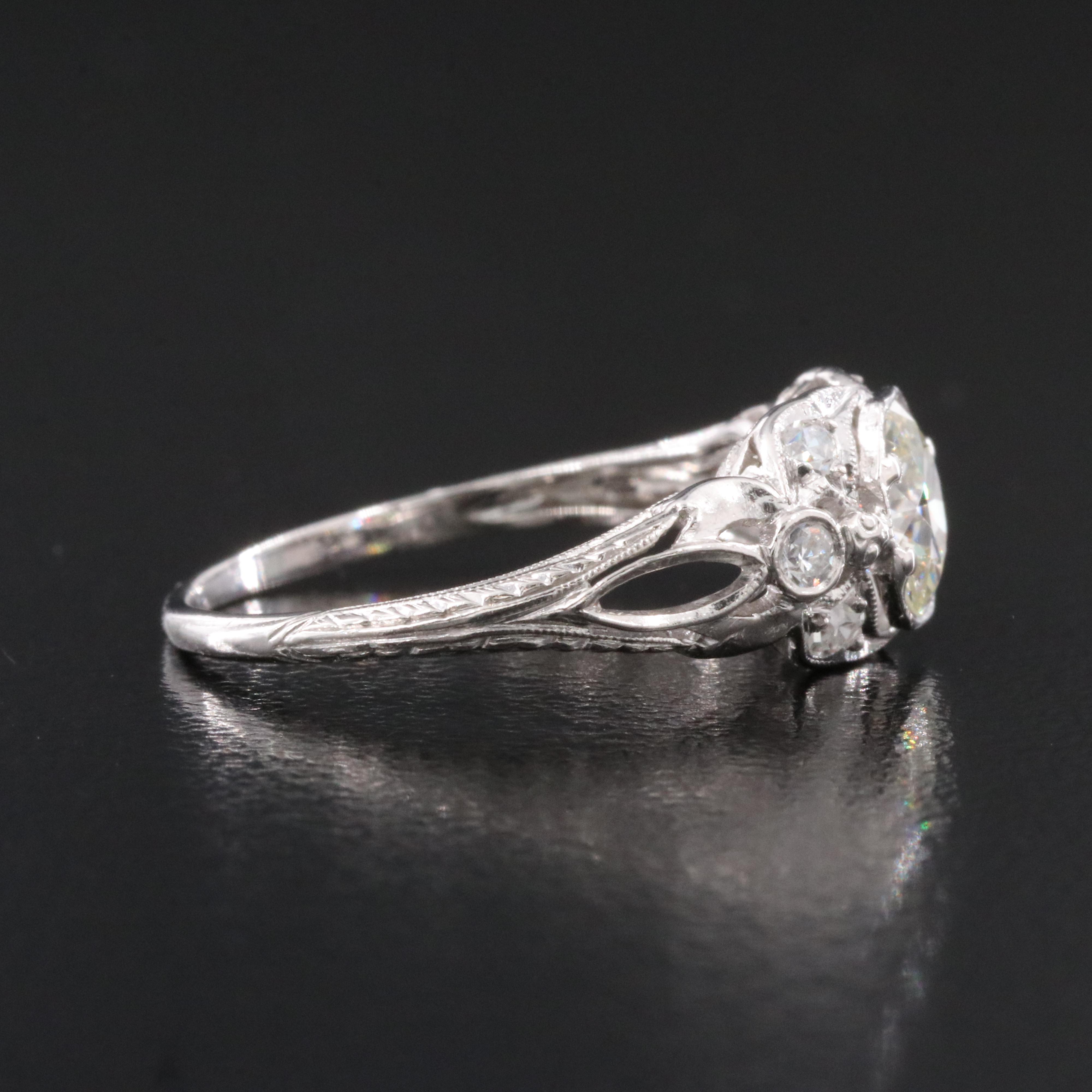 Antique Platinum 0.91 CTW Diamond Ring