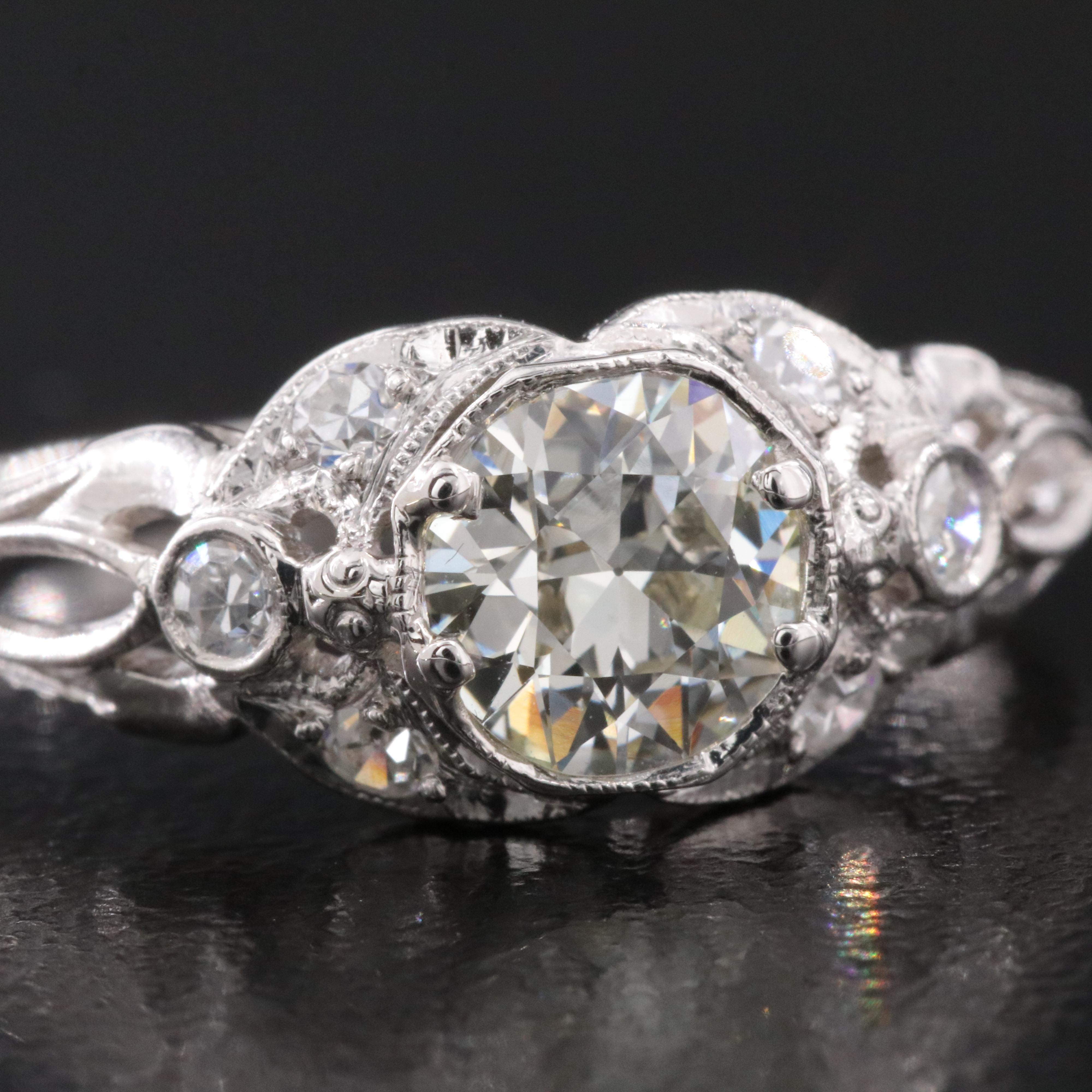 Antique Platinum 0.91 CTW Diamond Ring