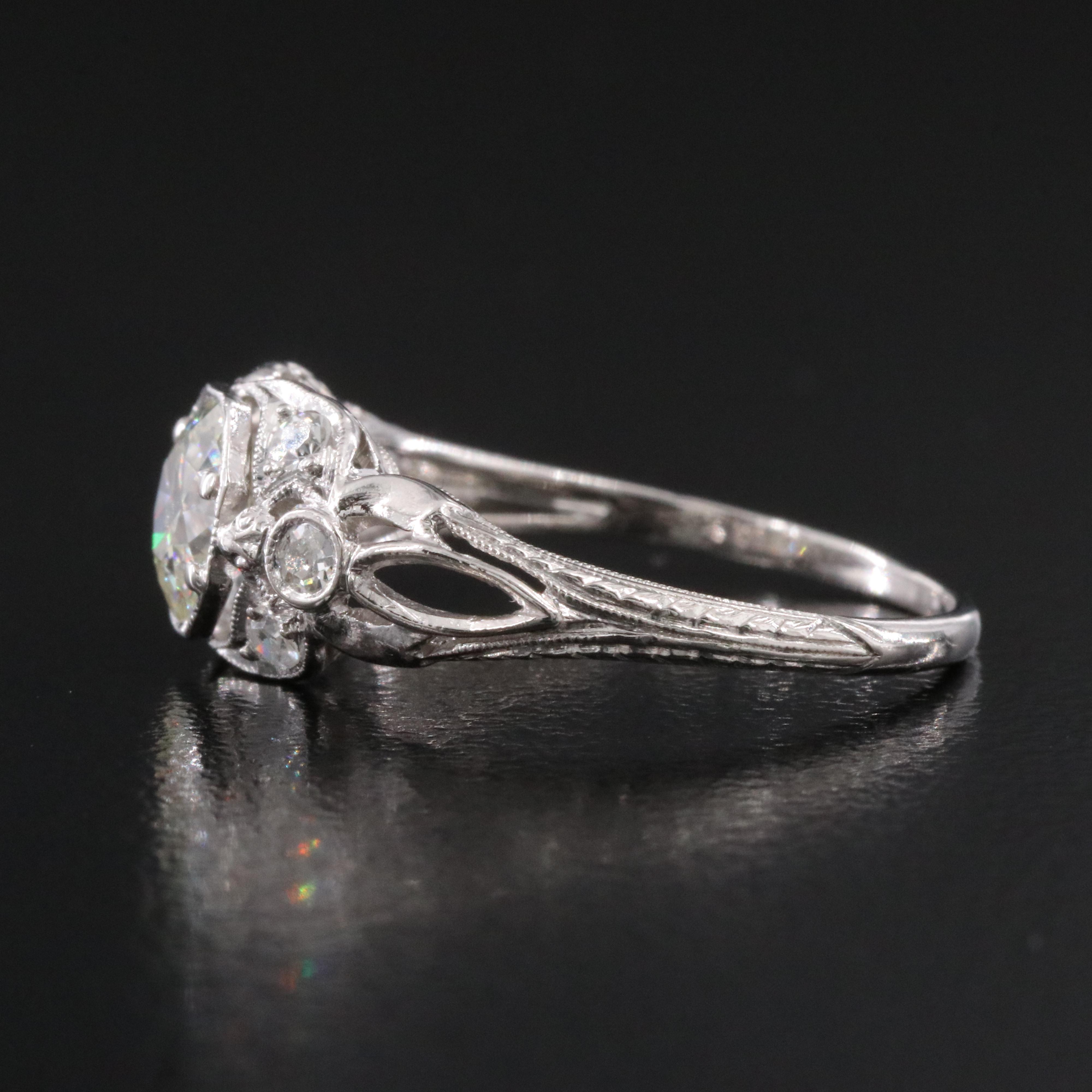 Antique Platinum 0.91 CTW Diamond Ring