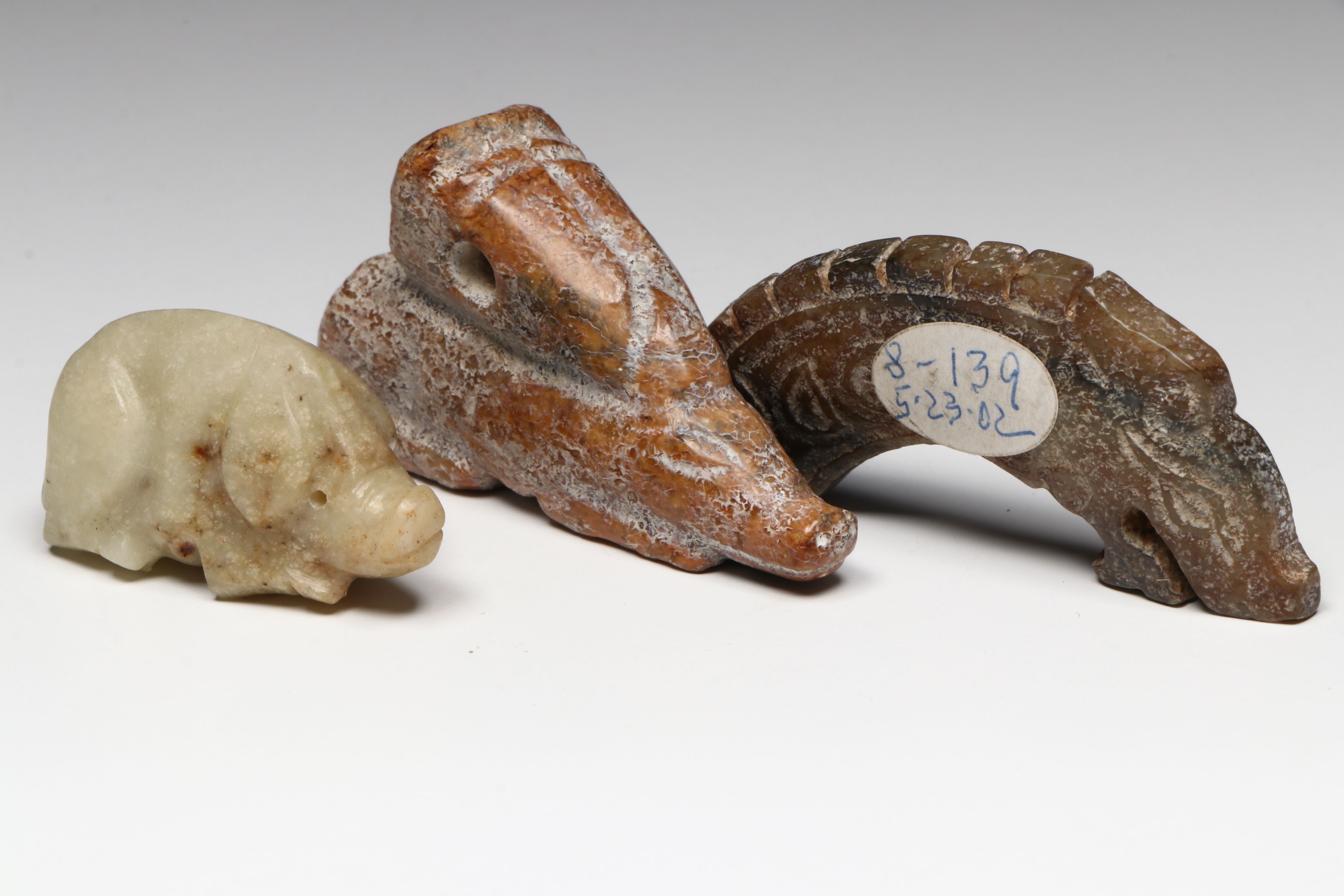 Ancient Chinese Hongshan Carved Jade Dragon and Pig Pendants