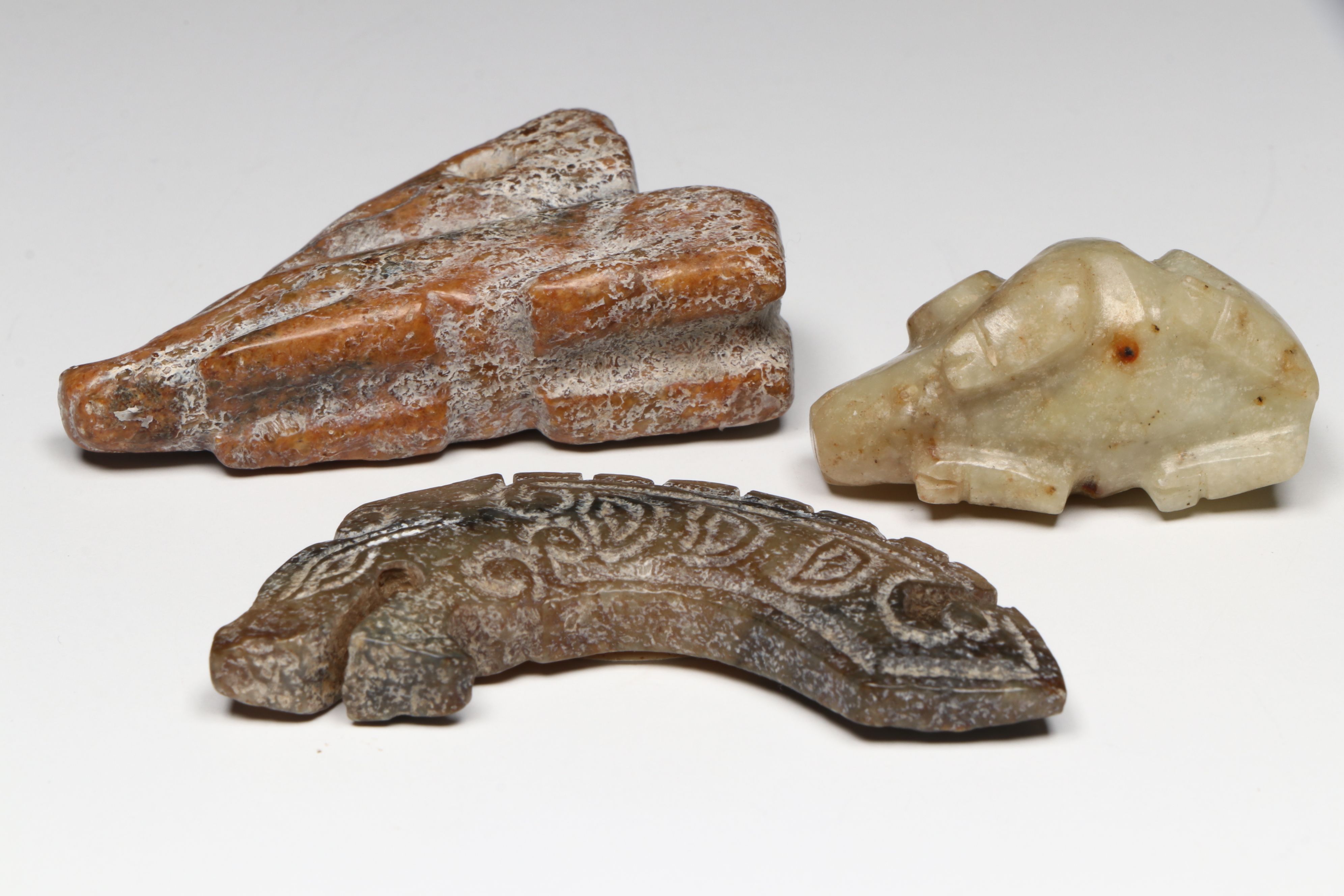 Ancient Chinese Hongshan Carved Jade Dragon and Pig Pendants