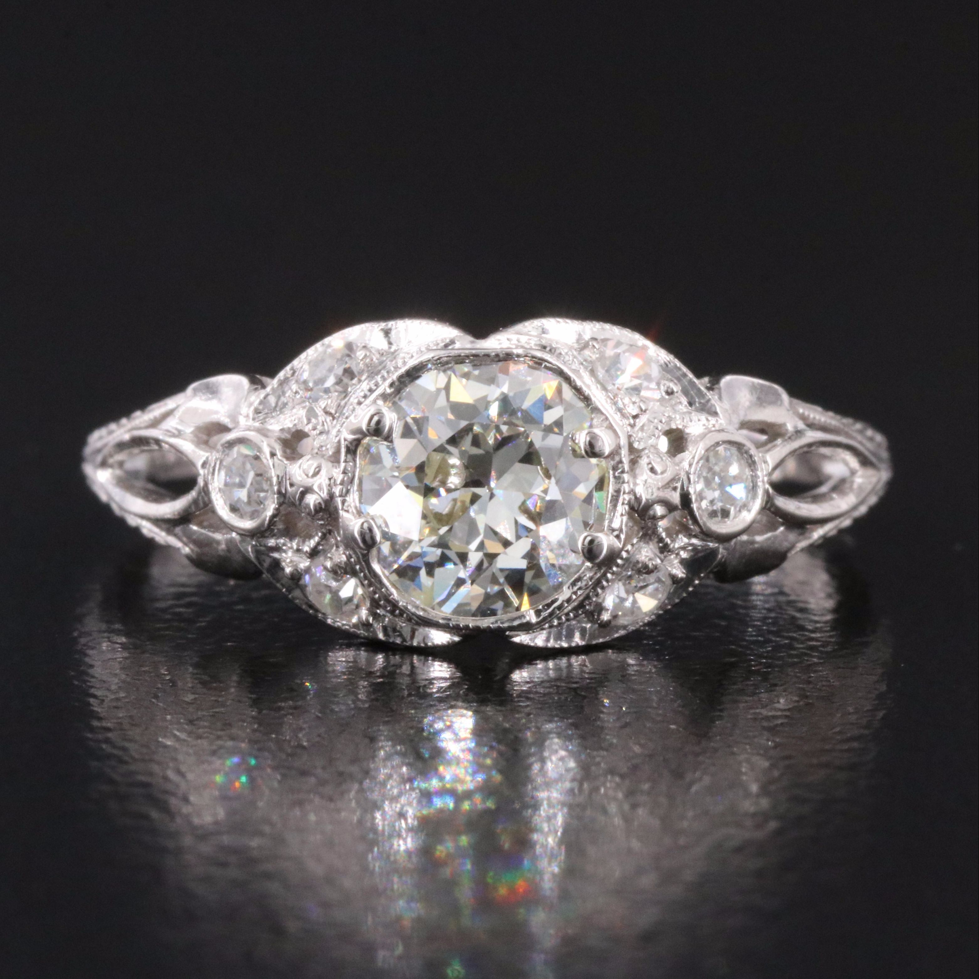 Antique Platinum 0.91 CTW Diamond Ring