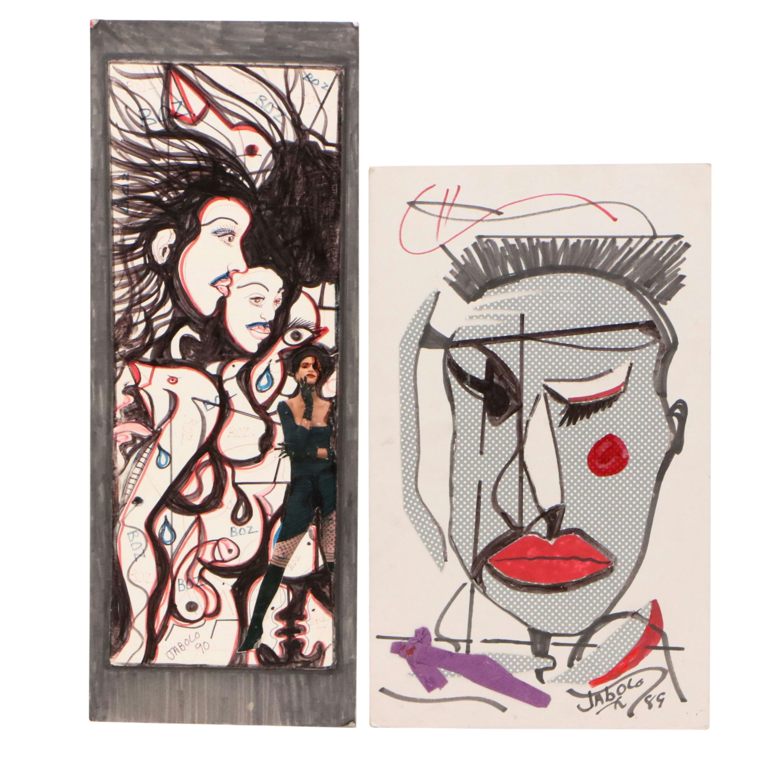 Jabolo Collages of Abstracted Face and Figural Composition, 1989-90