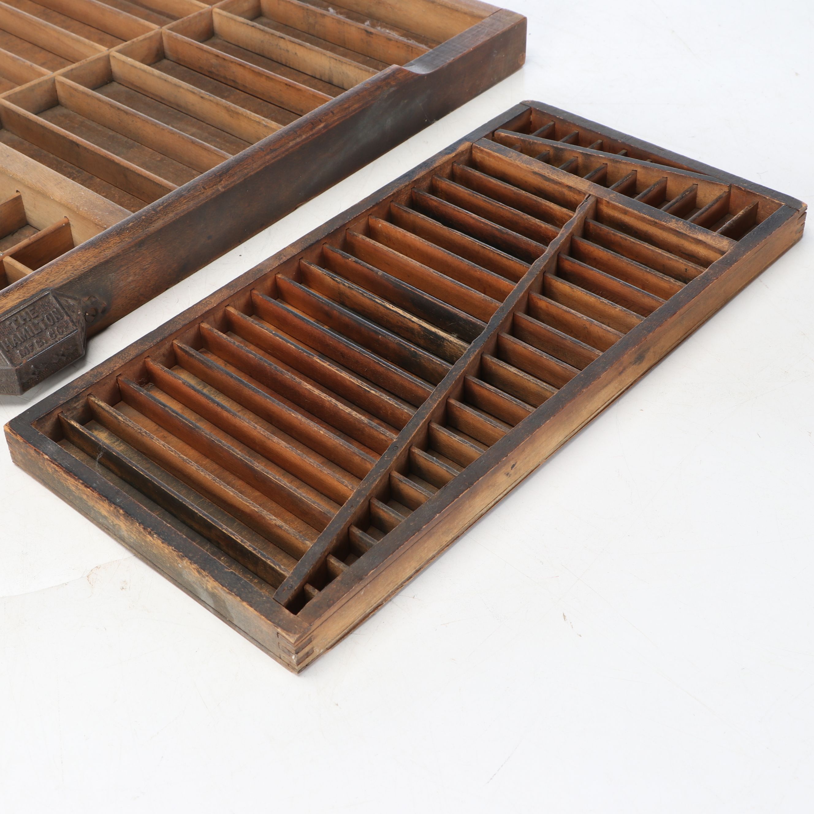 Printer's Letter Trays with Assorted Stamps