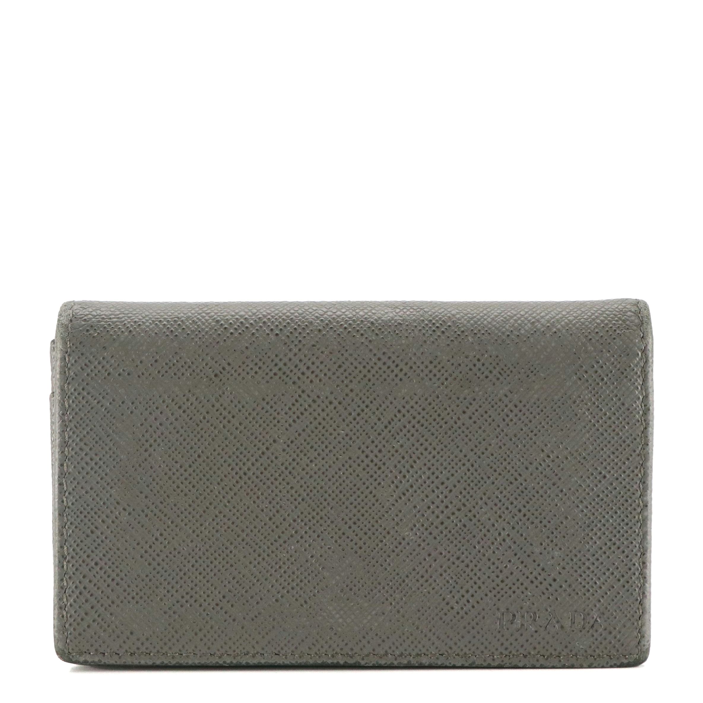Prada Compact Card Wallet in Grey Saffiano Leather