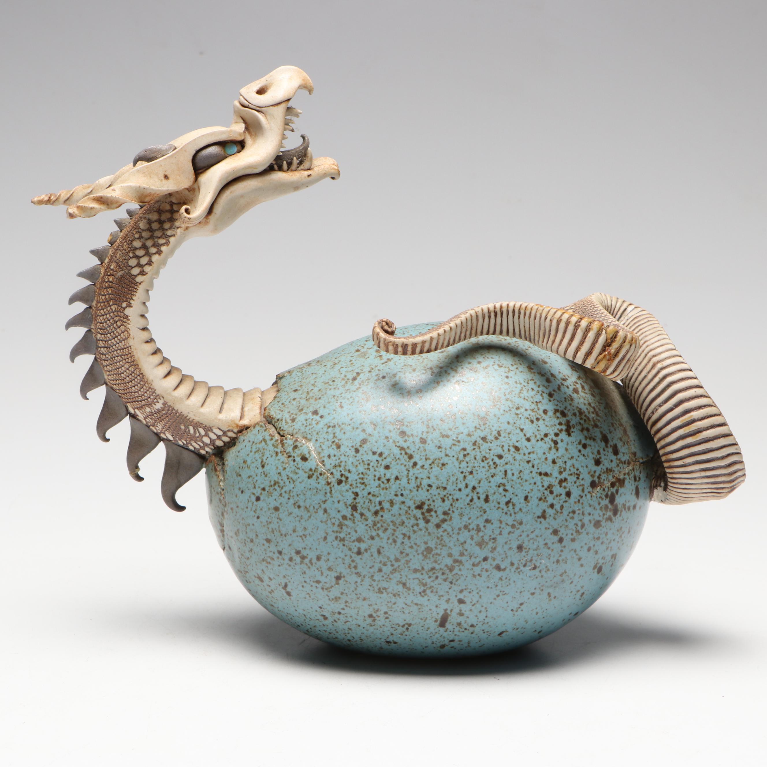 Dennis Thompson Signed "Hatchling" Ceramic Dragon Egg Sculpture