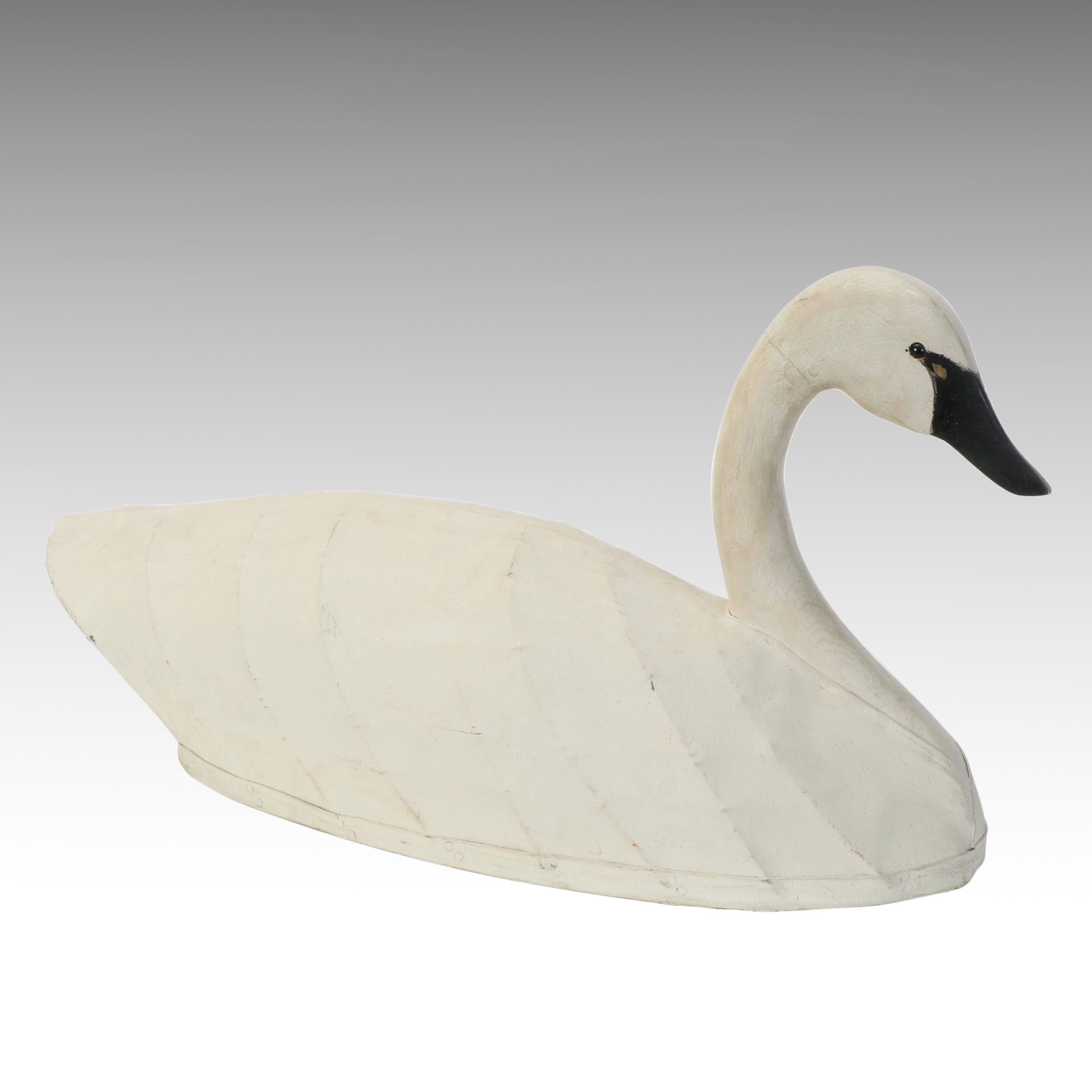 American Folk Art B & D Rose Carved and Painted Wooden Swan Decoy