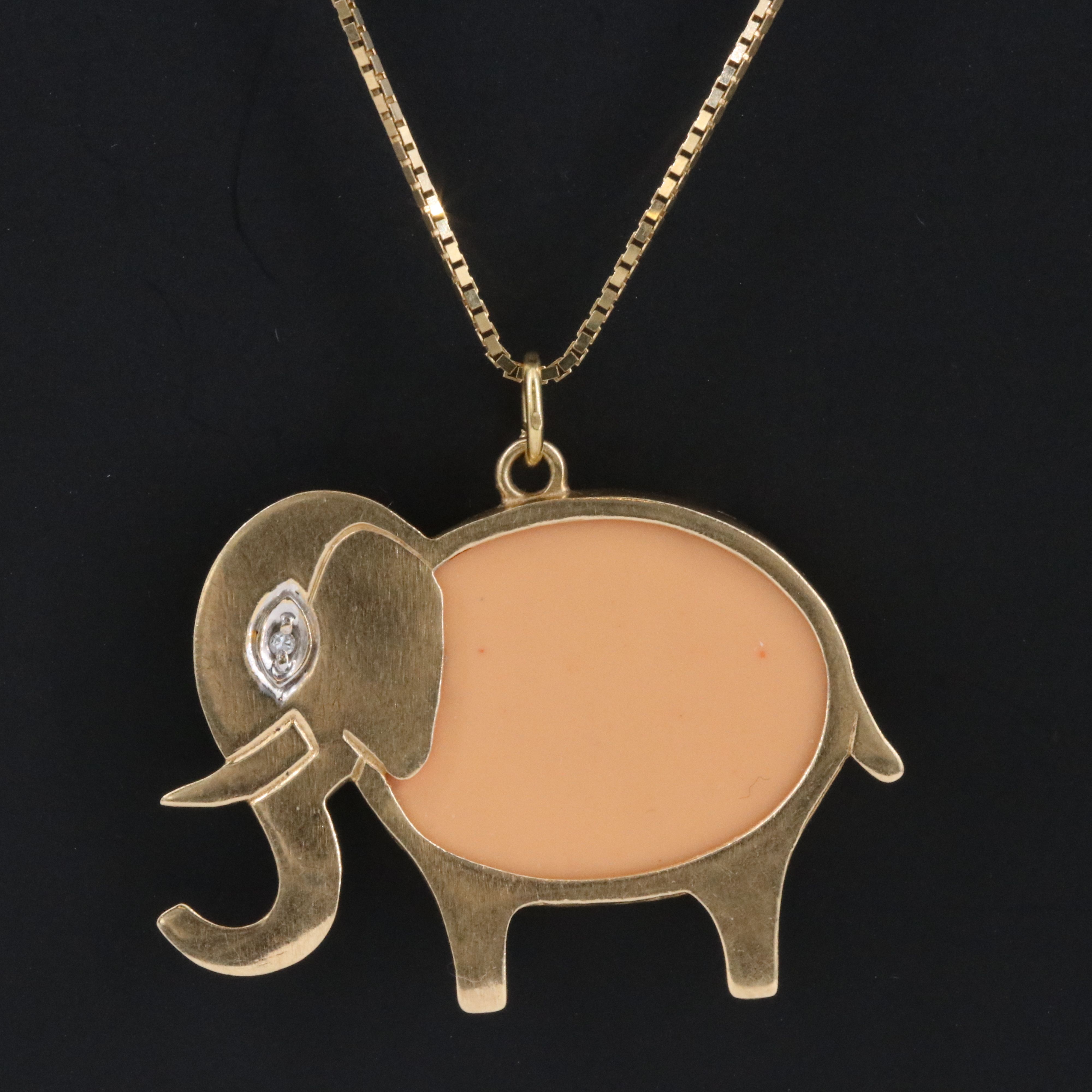 14K Enamel and Diamond Elephant Pendant Necklace