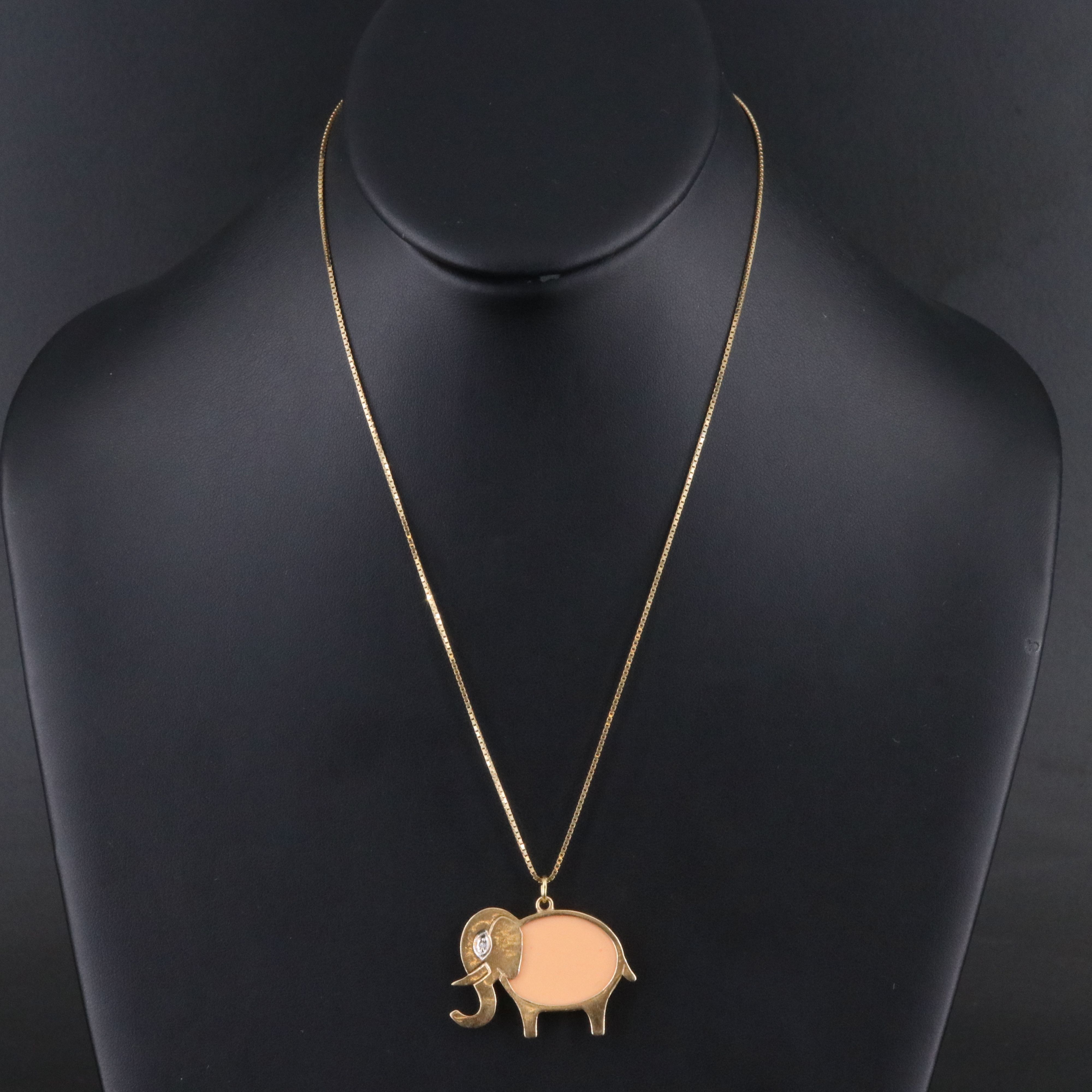 14K Enamel and Diamond Elephant Pendant Necklace
