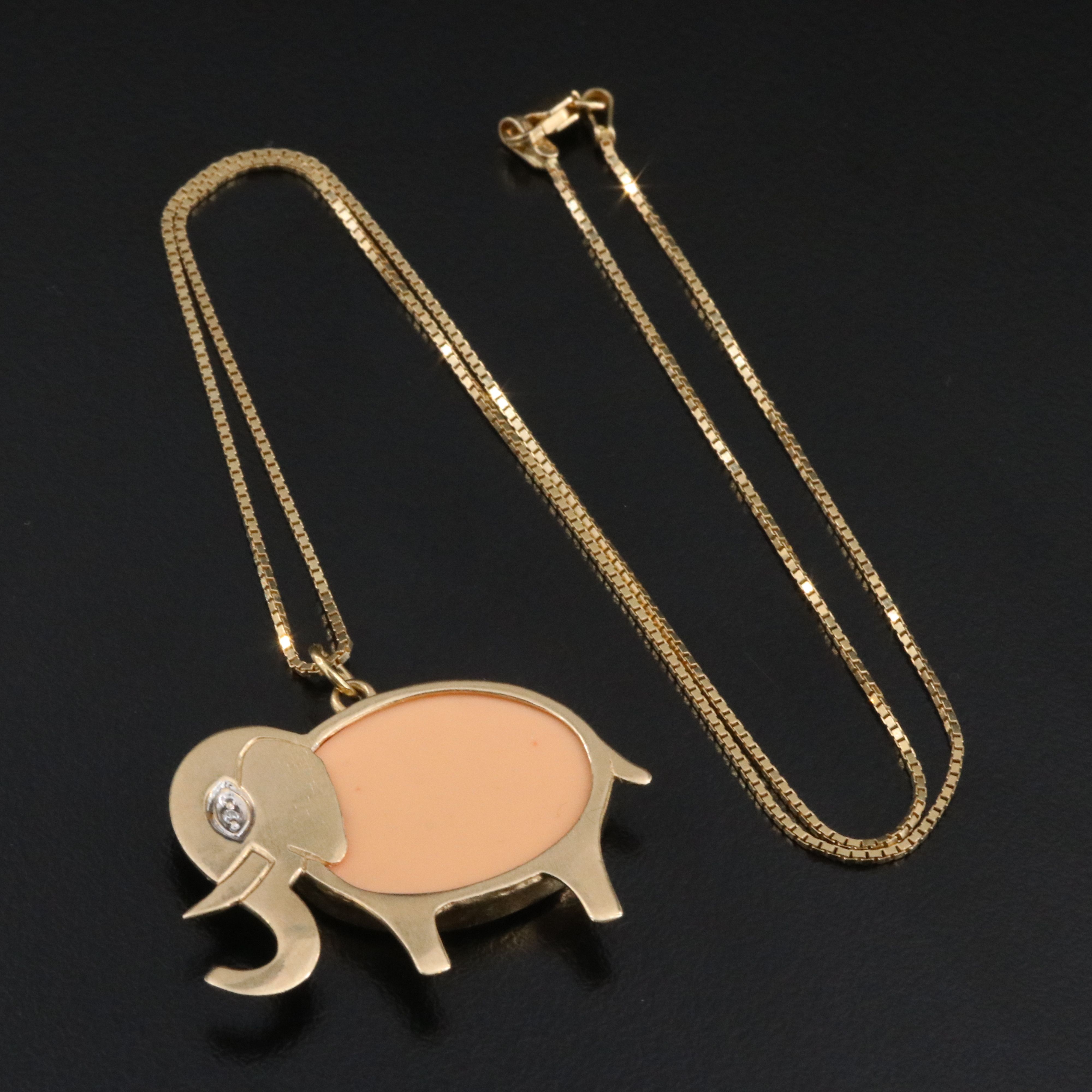 14K Enamel and Diamond Elephant Pendant Necklace