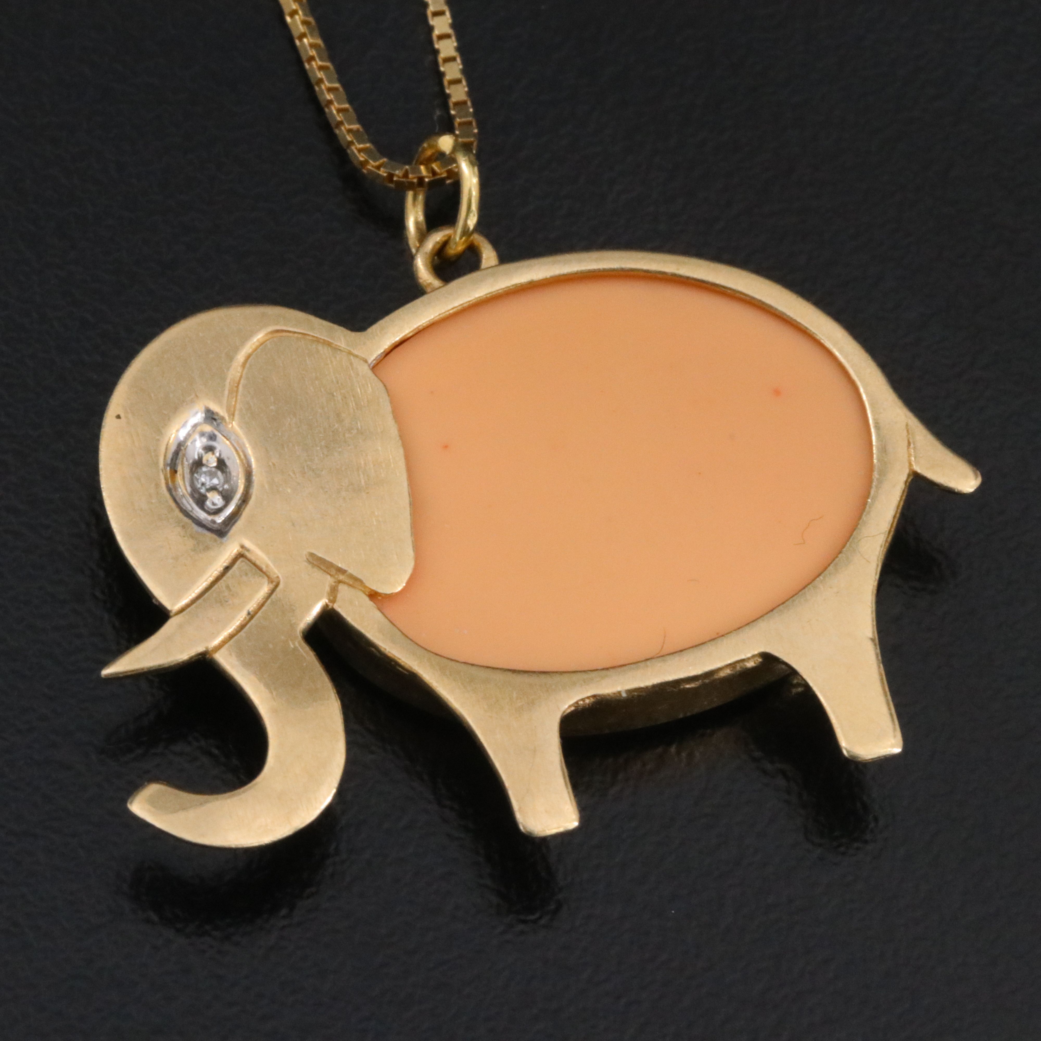 14K Enamel and Diamond Elephant Pendant Necklace