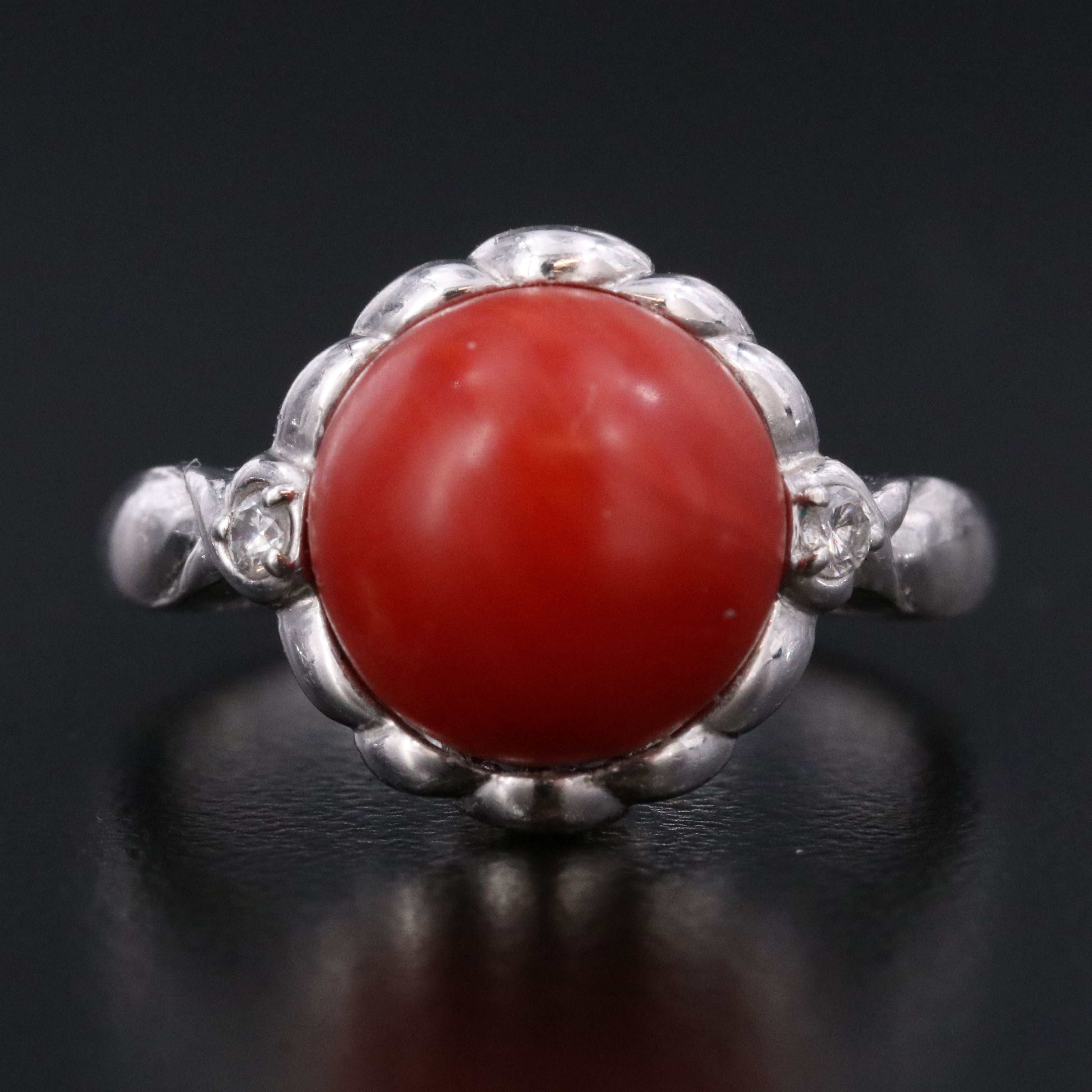 Platinum Coral and Diamond Ring