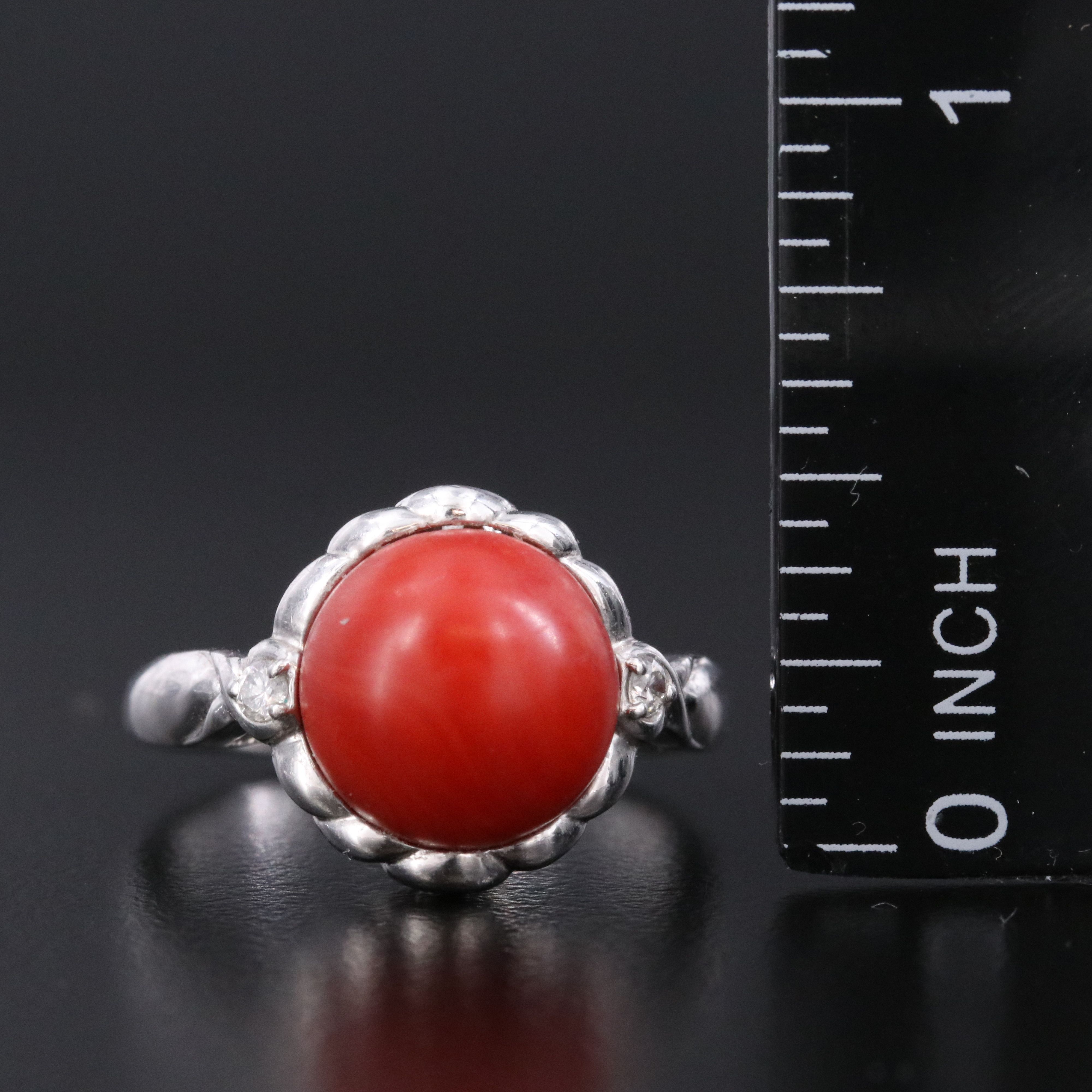 Platinum Coral and Diamond Ring