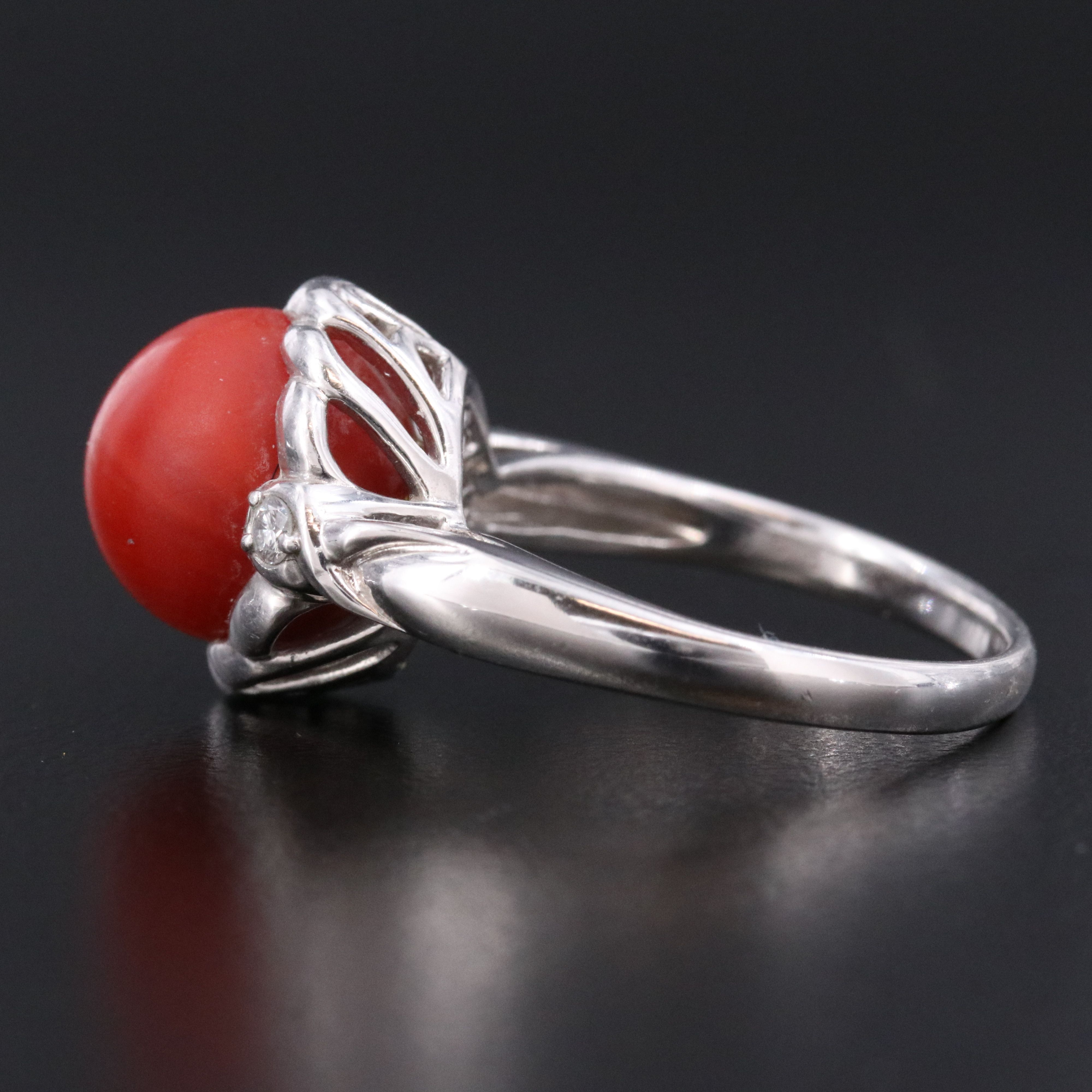 Platinum Coral and Diamond Ring