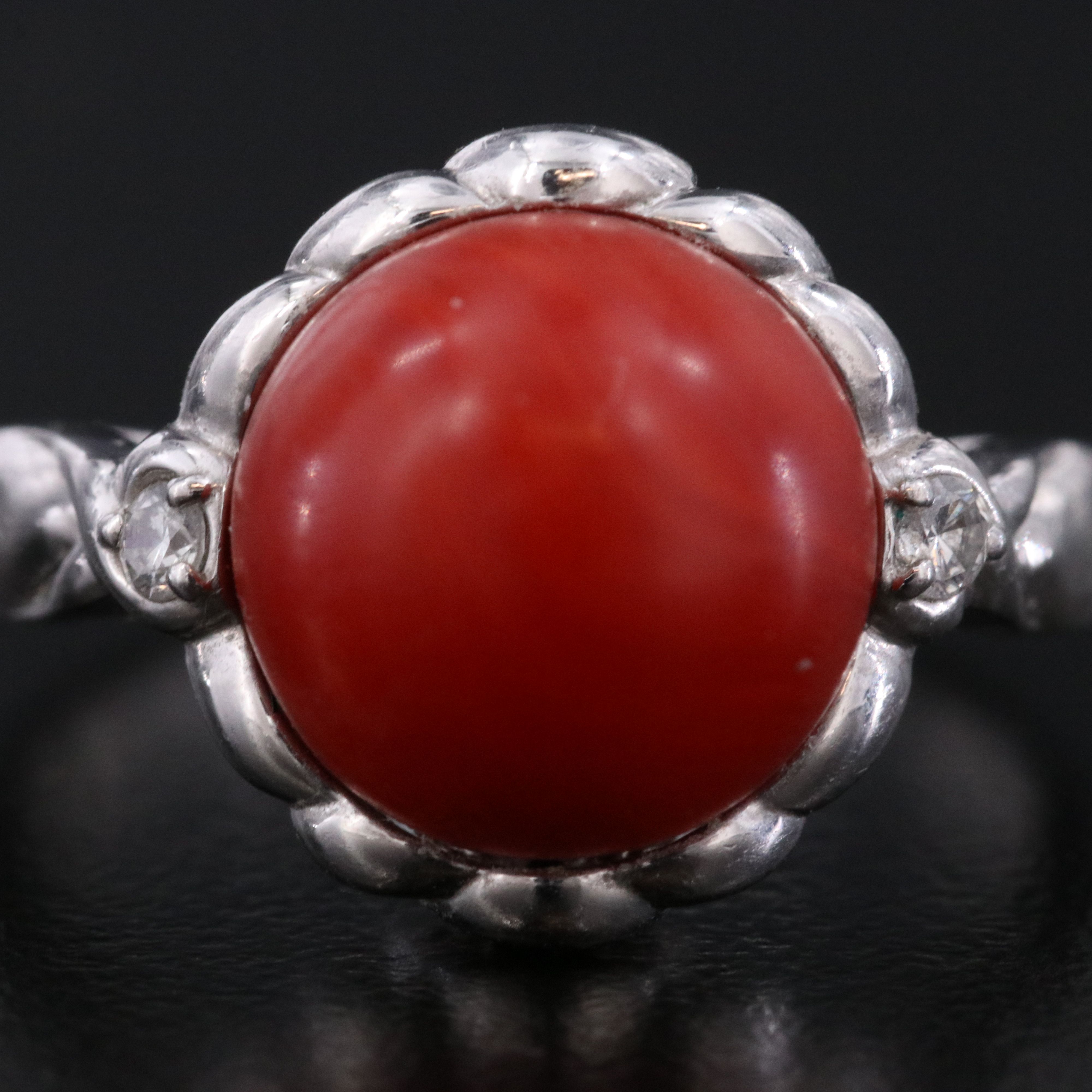 Platinum Coral and Diamond Ring