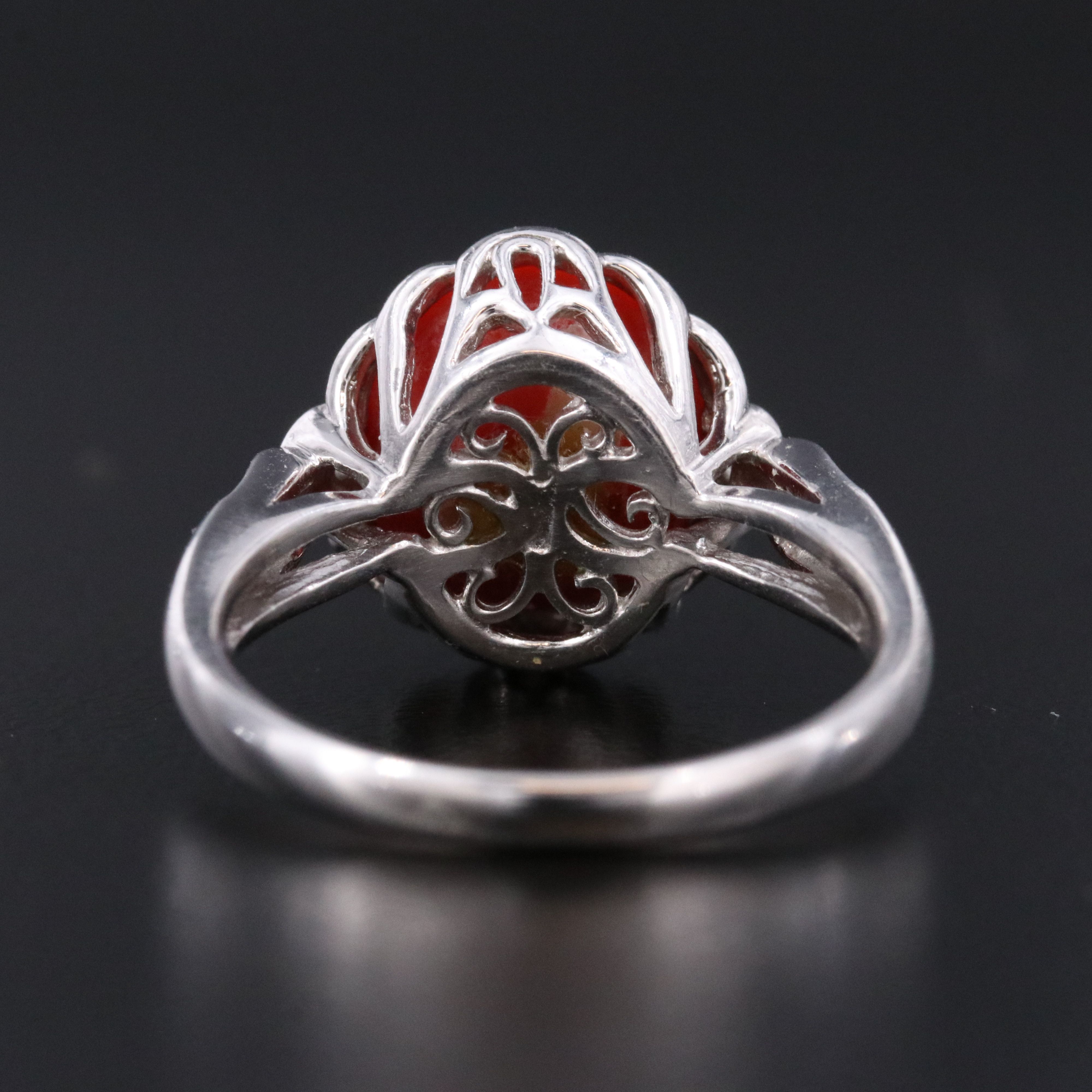 Platinum Coral and Diamond Ring