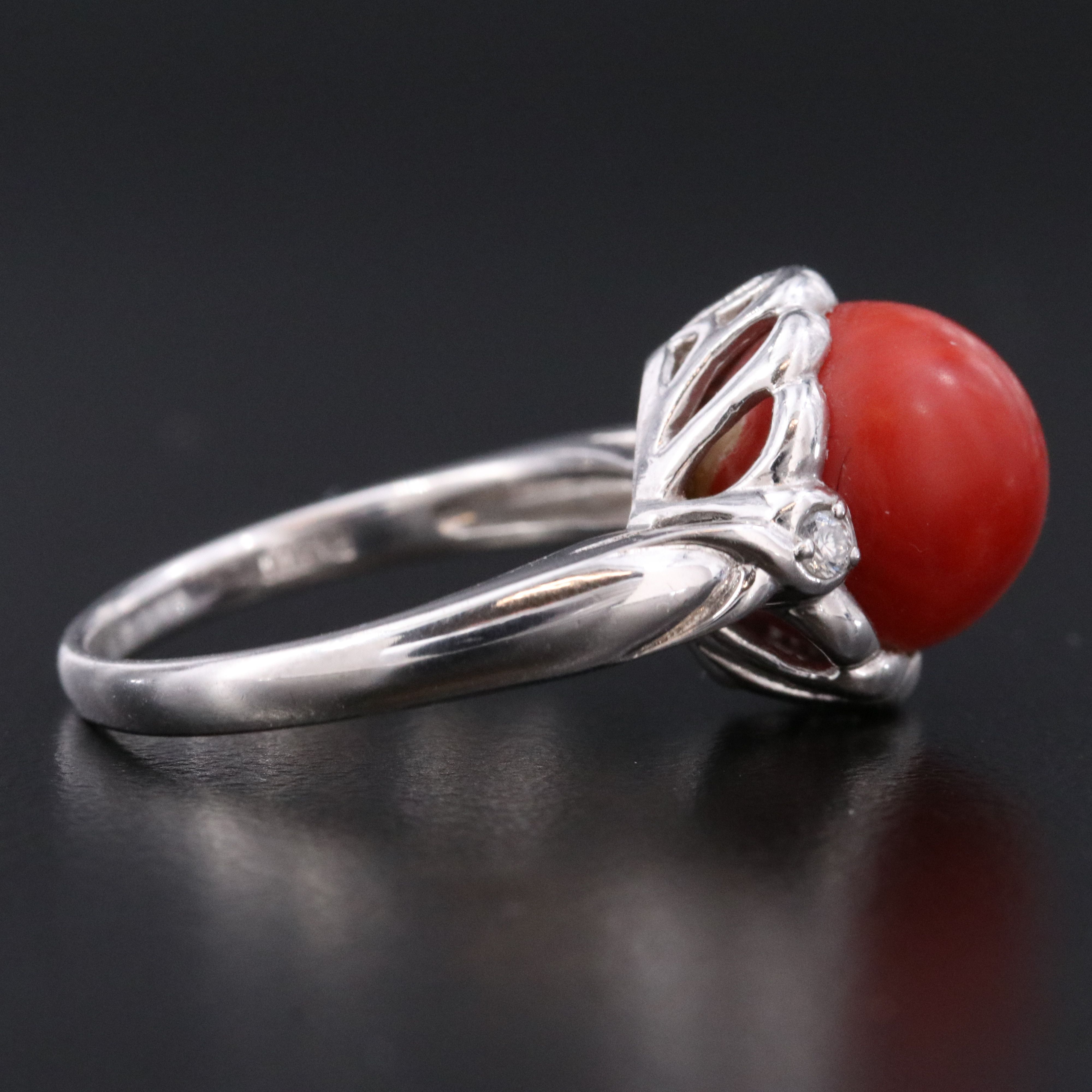 Platinum Coral and Diamond Ring