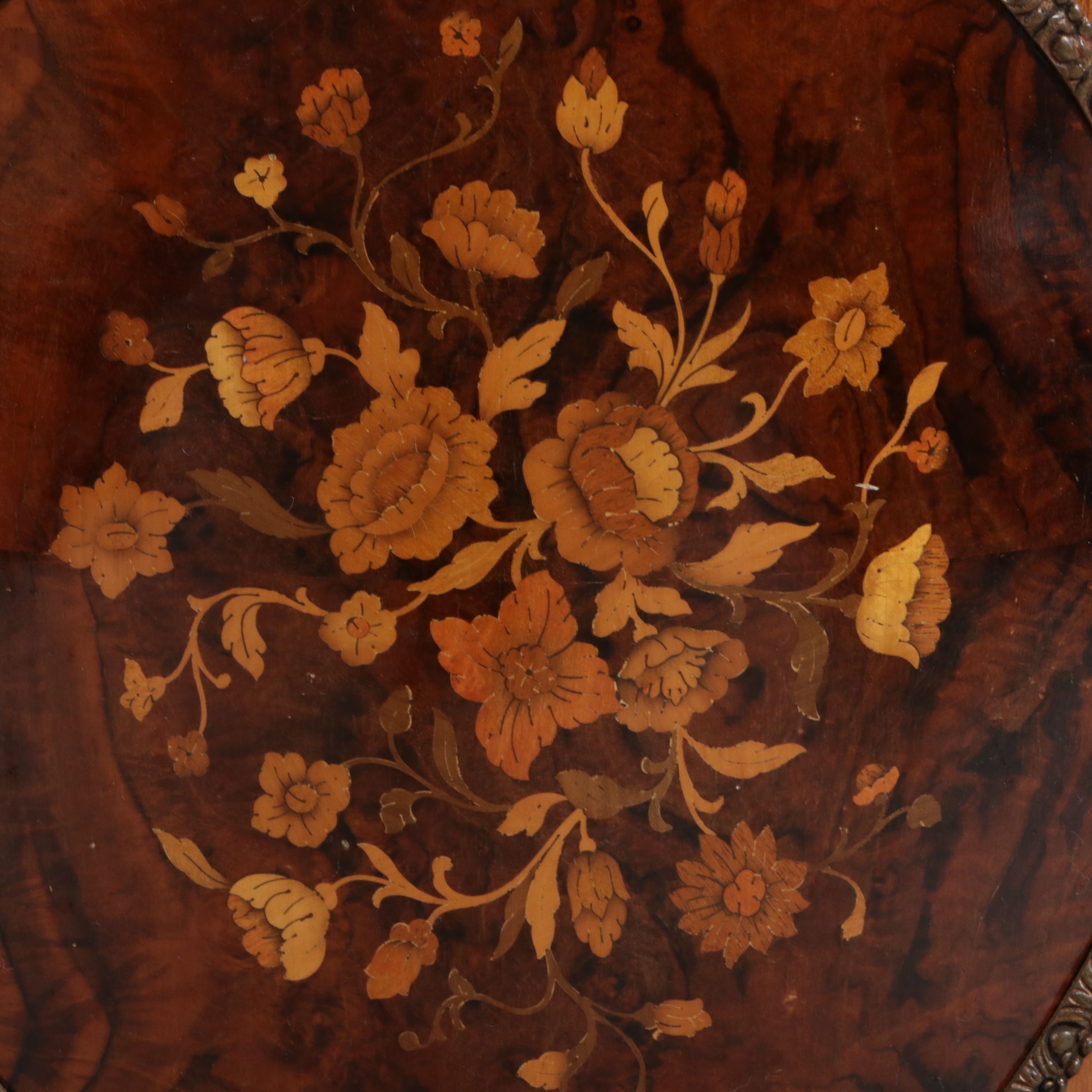 Napoleon III Style Marquetry Marble Top Side Cabinet, Mid to Late 20th Century