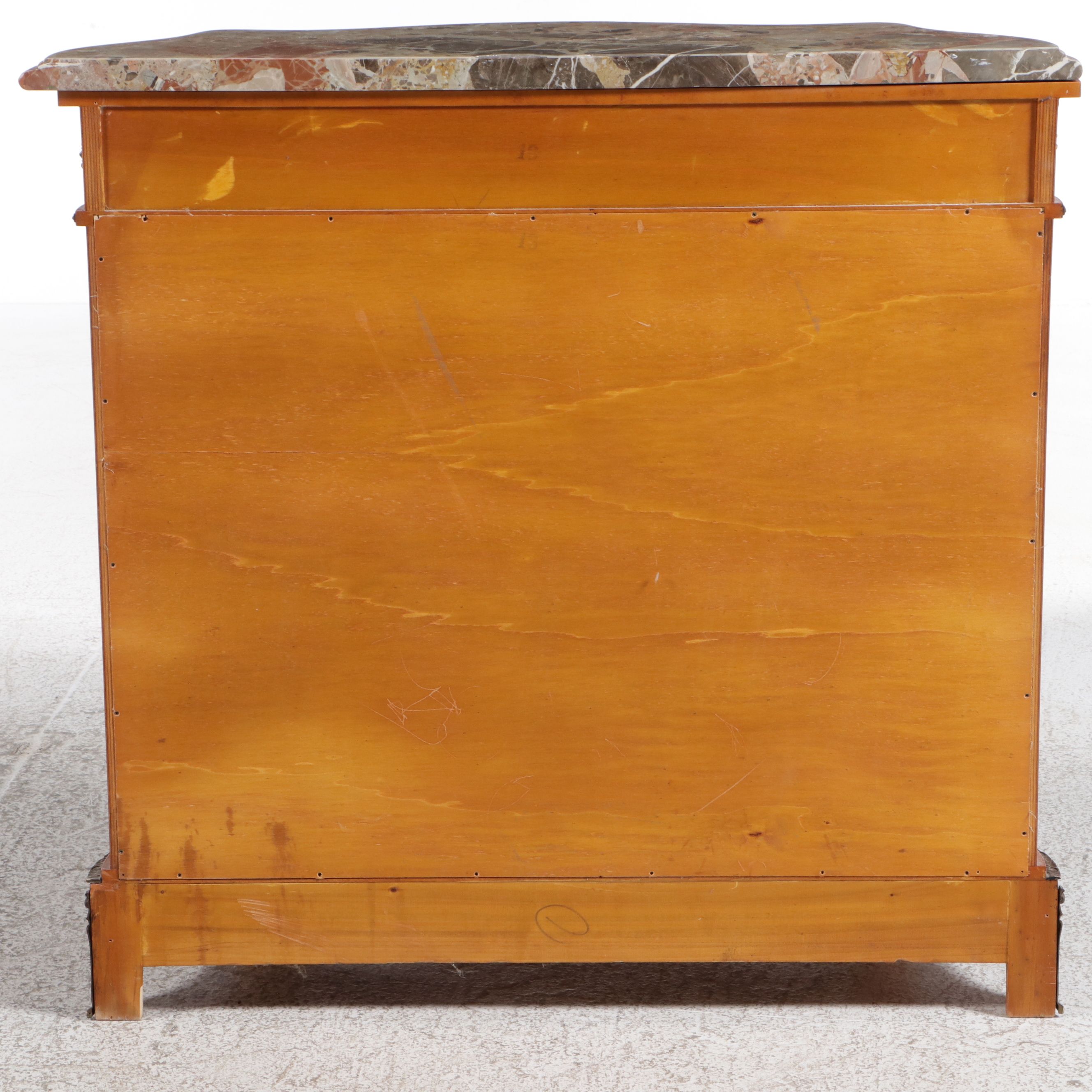 Napoleon III Style Marquetry Marble Top Side Cabinet, Mid to Late 20th Century