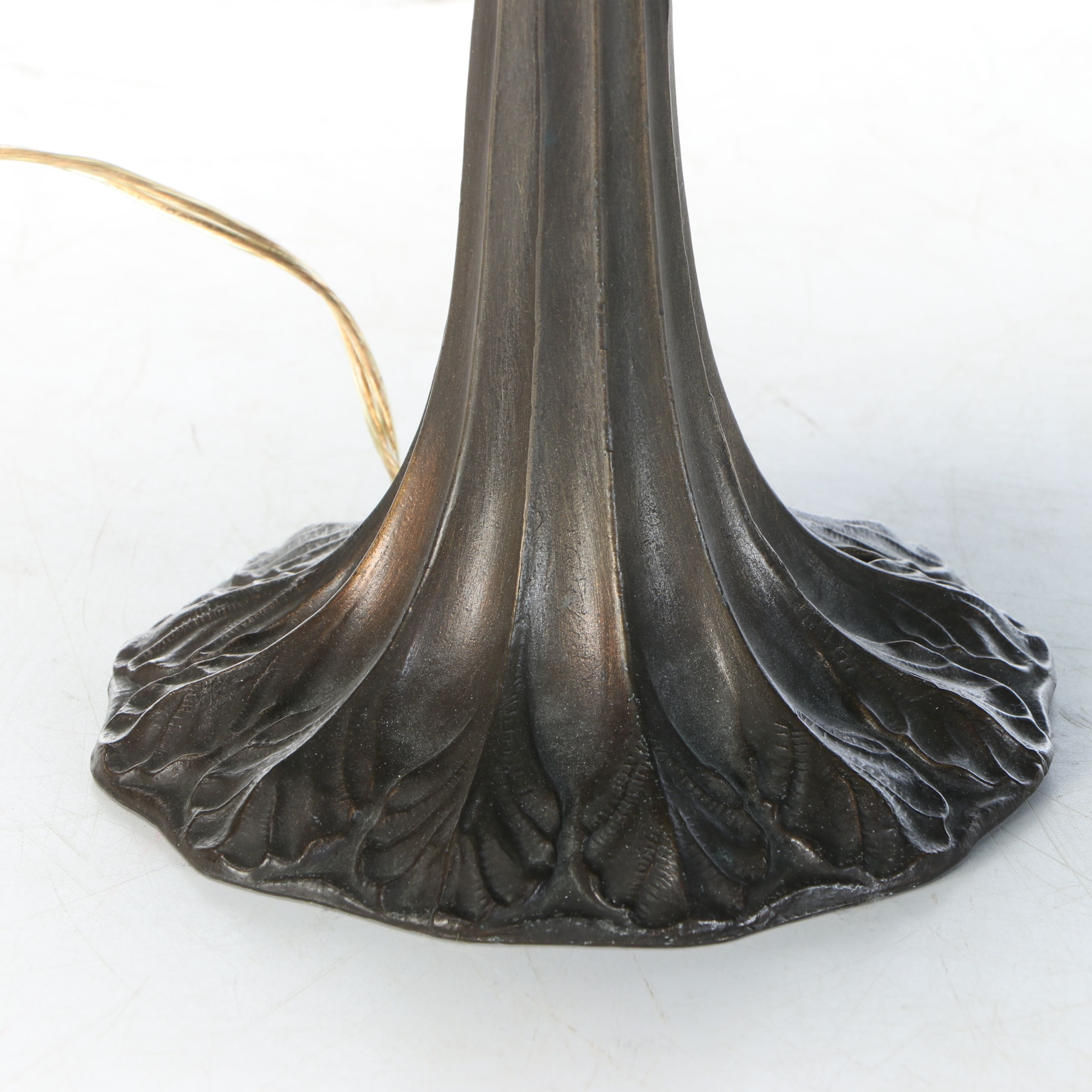 Art Nouveau Table Lamp with Turquoise Bent Panel Slag Glass Shade