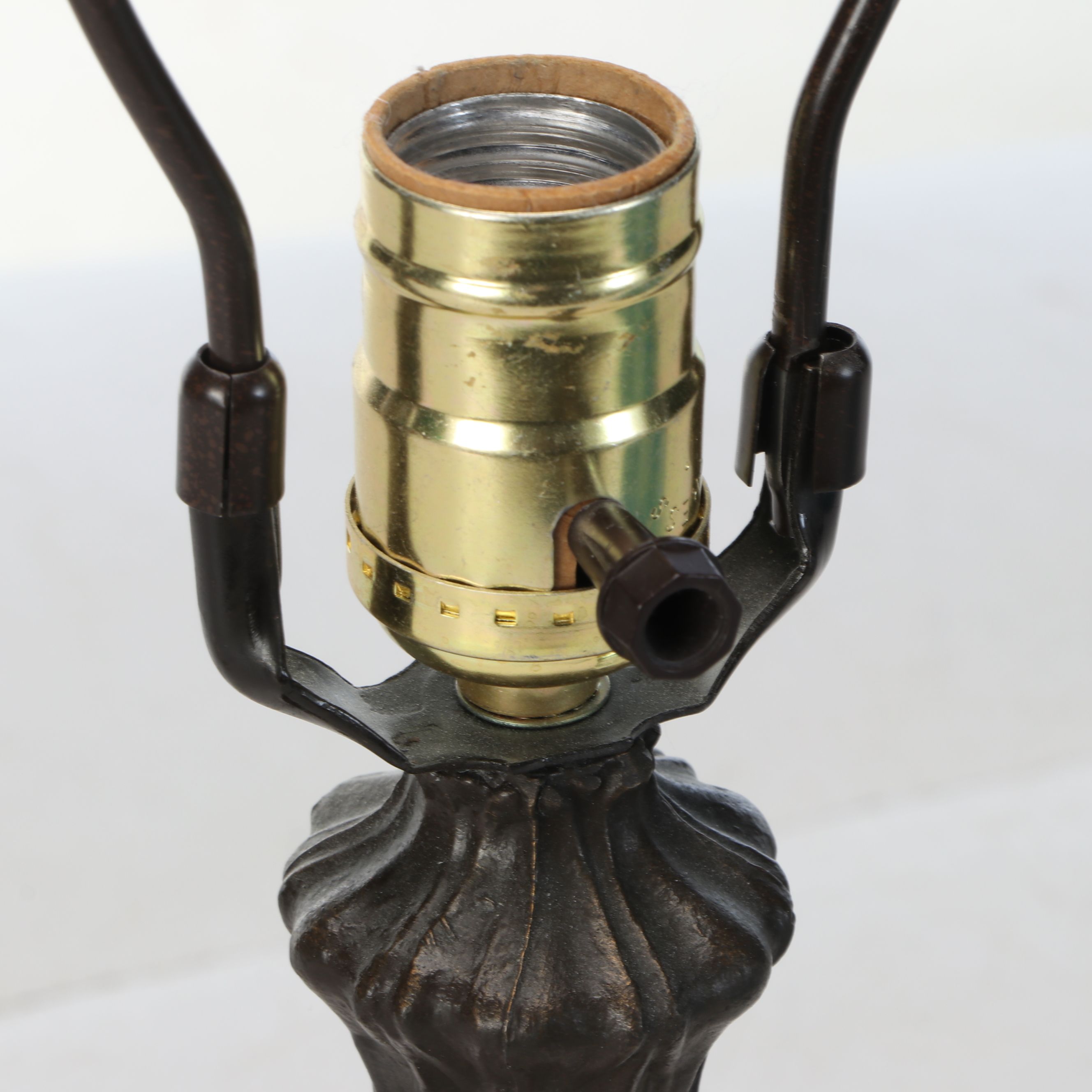 Art Nouveau Table Lamp with Turquoise Bent Panel Slag Glass Shade