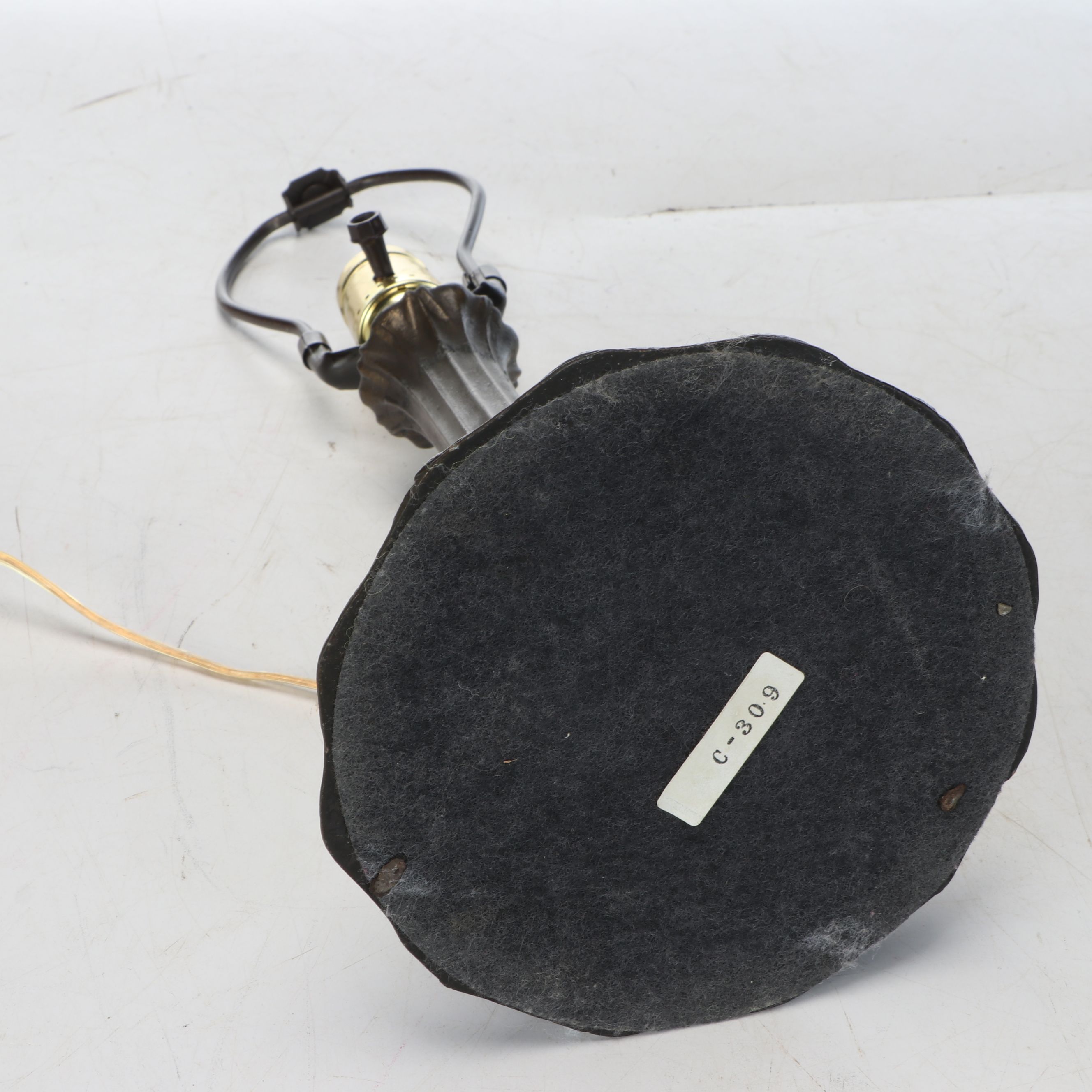 Art Nouveau Table Lamp with Turquoise Bent Panel Slag Glass Shade