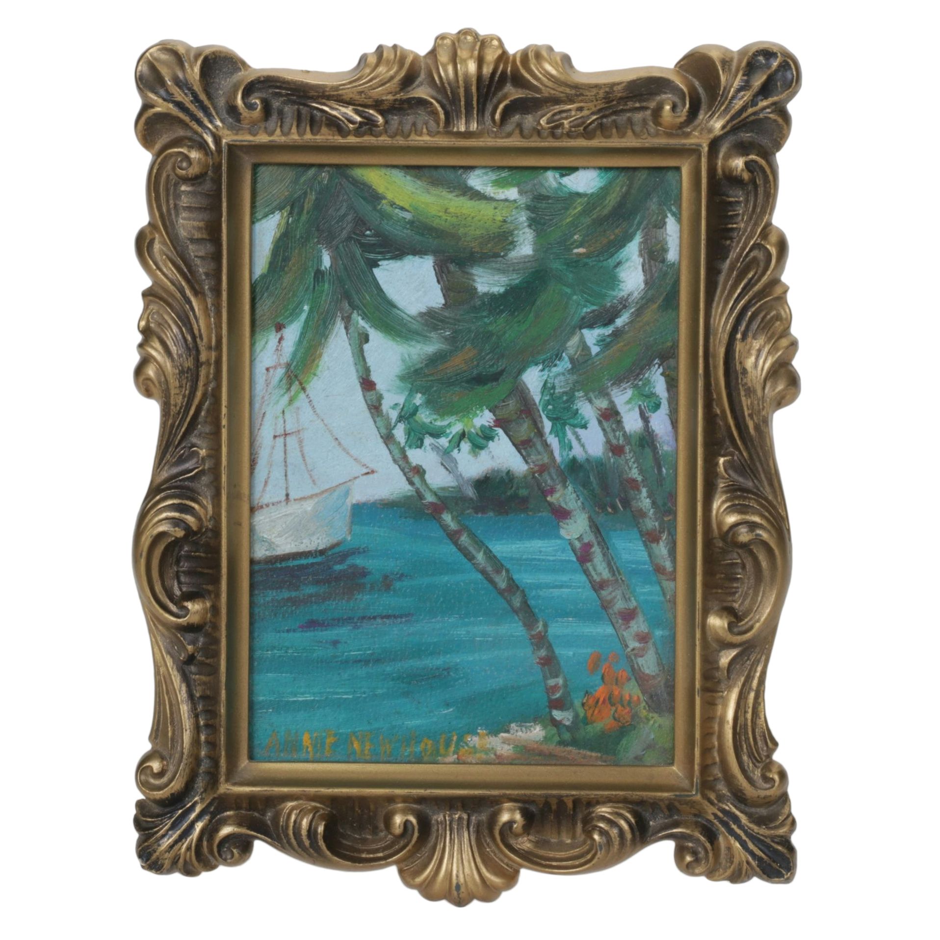 Annie Newhouse Coastal Landscape Acrylic Painting, Late 20th Century